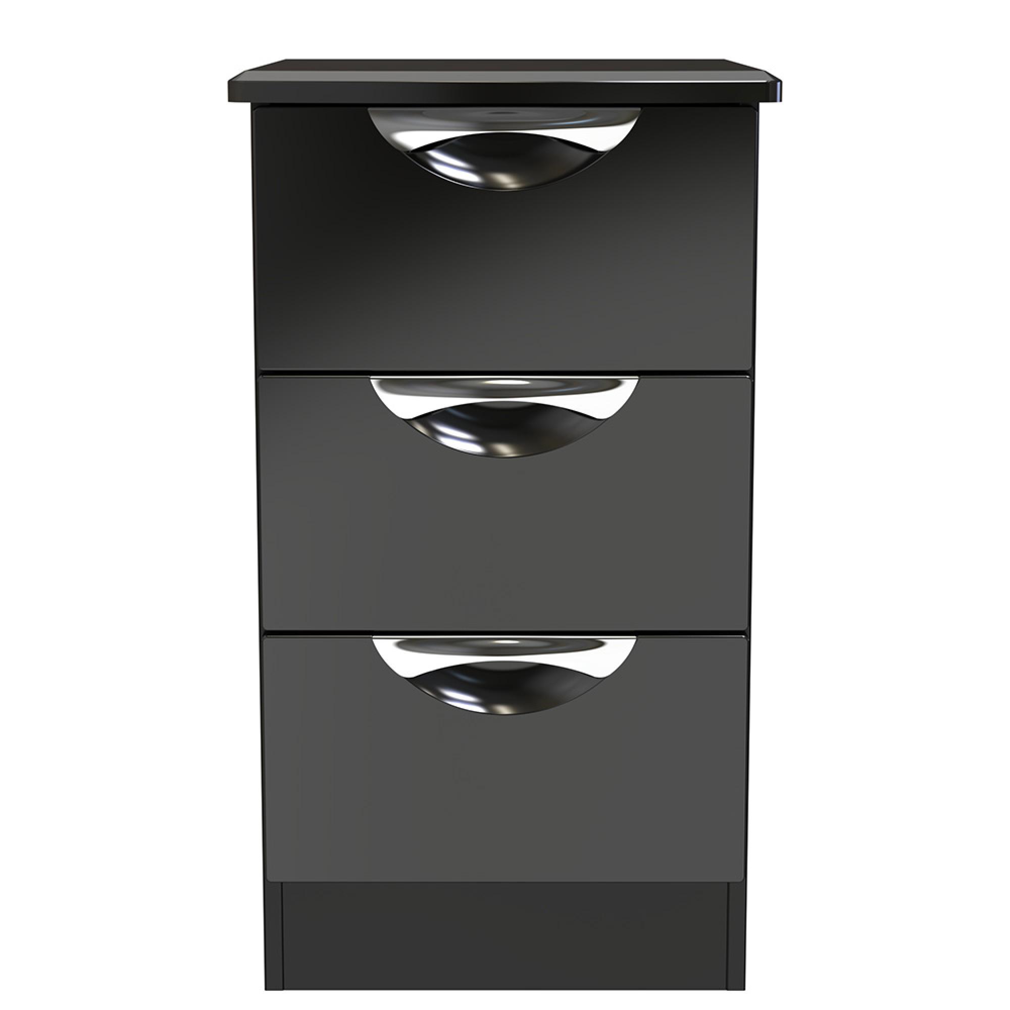 Camden Bedside Cabinet - 3 Drawer - Black Gloss