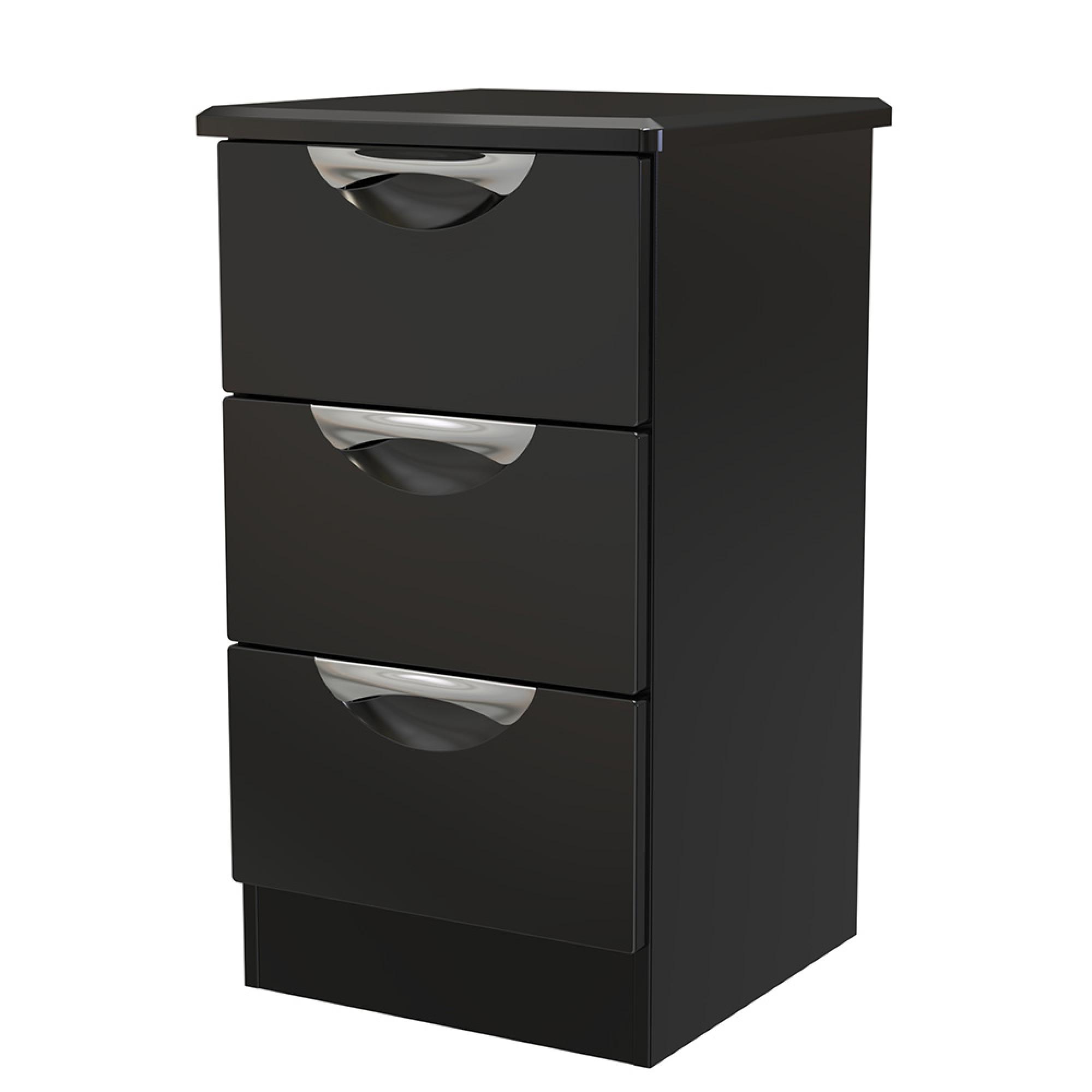 Camden Bedside Cabinet - 3 Drawer - Black Gloss