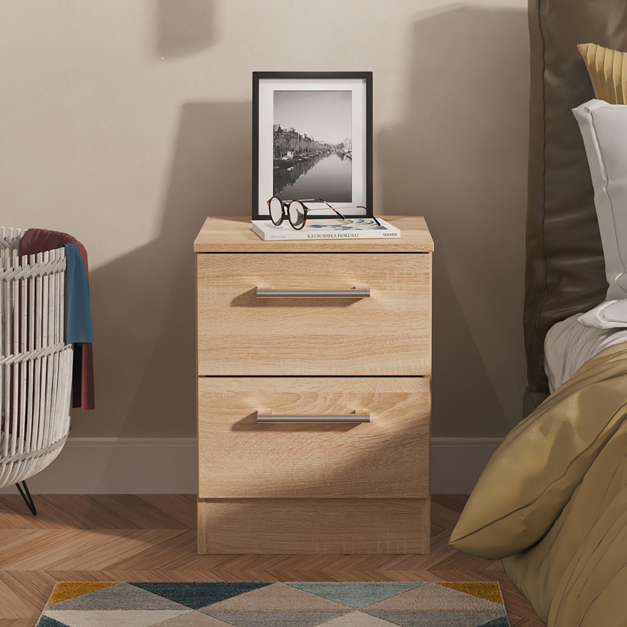 Devon Bedside Cabinet - 2 Drawer - Oak