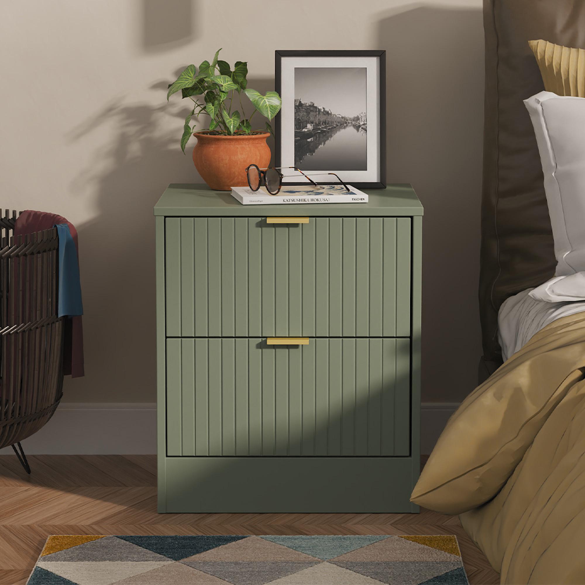 Nashville Bedside Cabinet - Midi - 2 Drawer - Green