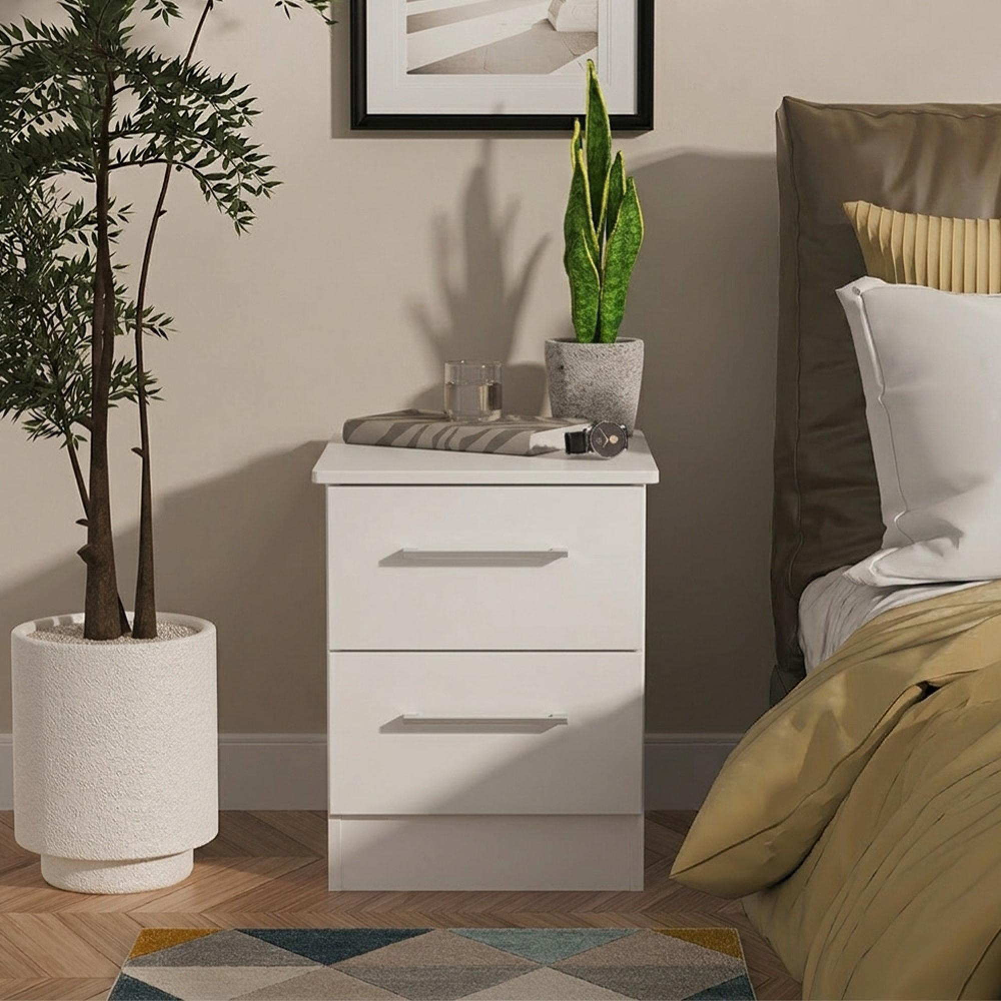 Worcester Bedside Cabinet - 2 Drawer - White