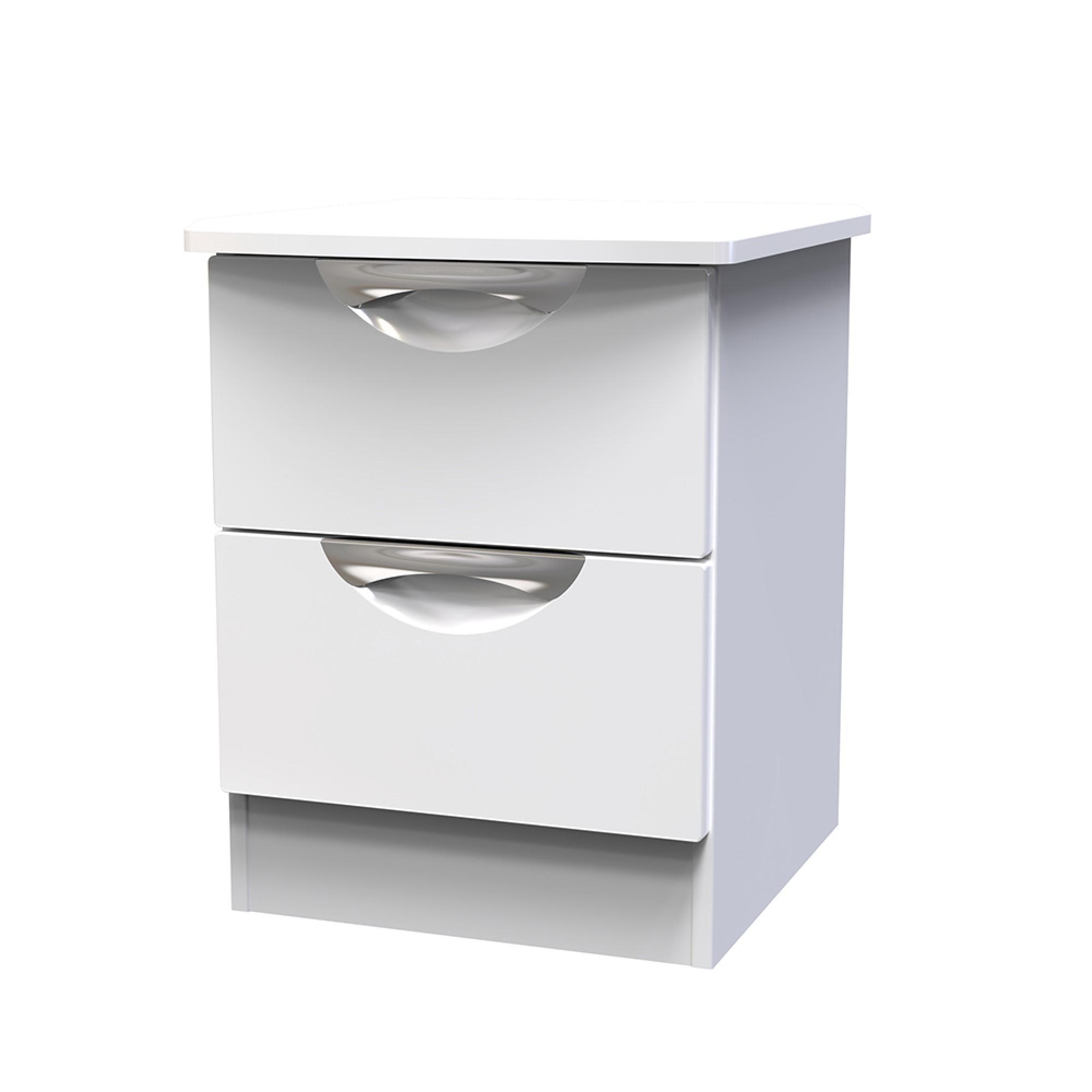 Camden Bedside Cabinet - 2 Drawer - White Gloss