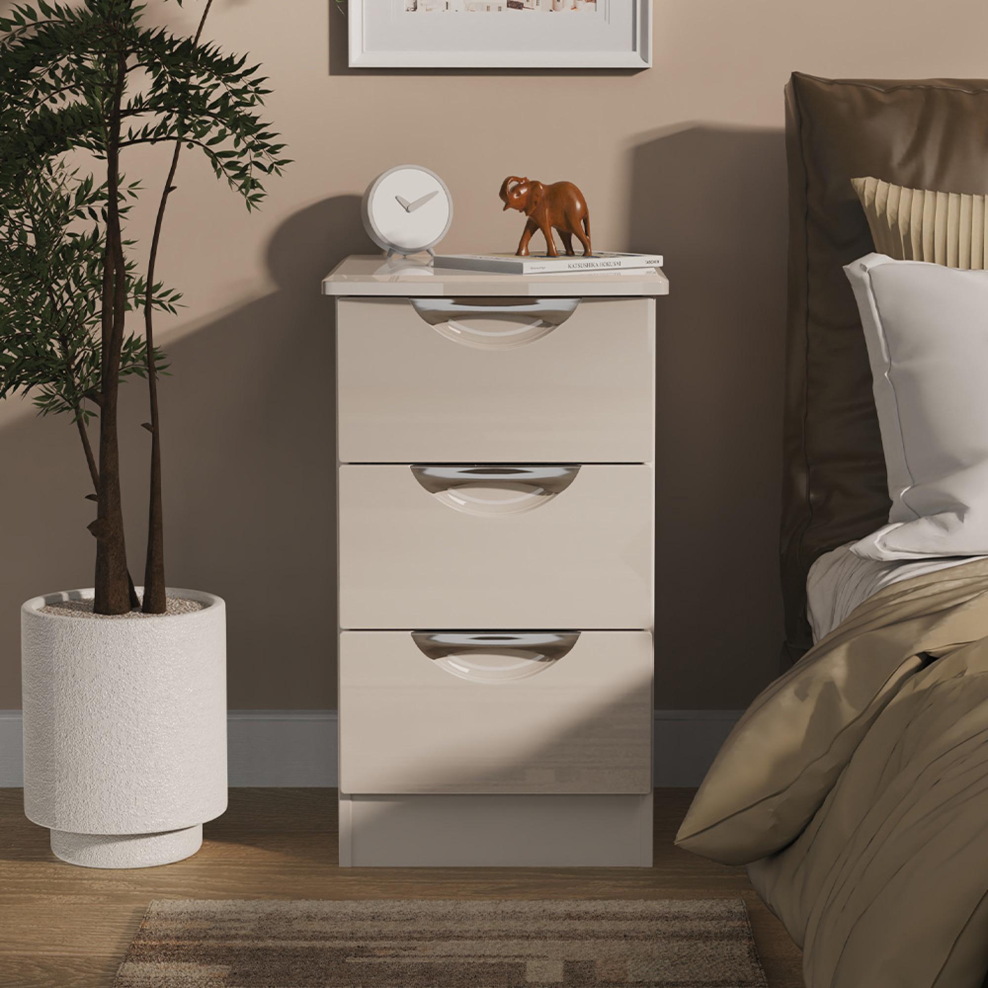 Camden Bedside Cabinet - 3 Drawer - Cashmere