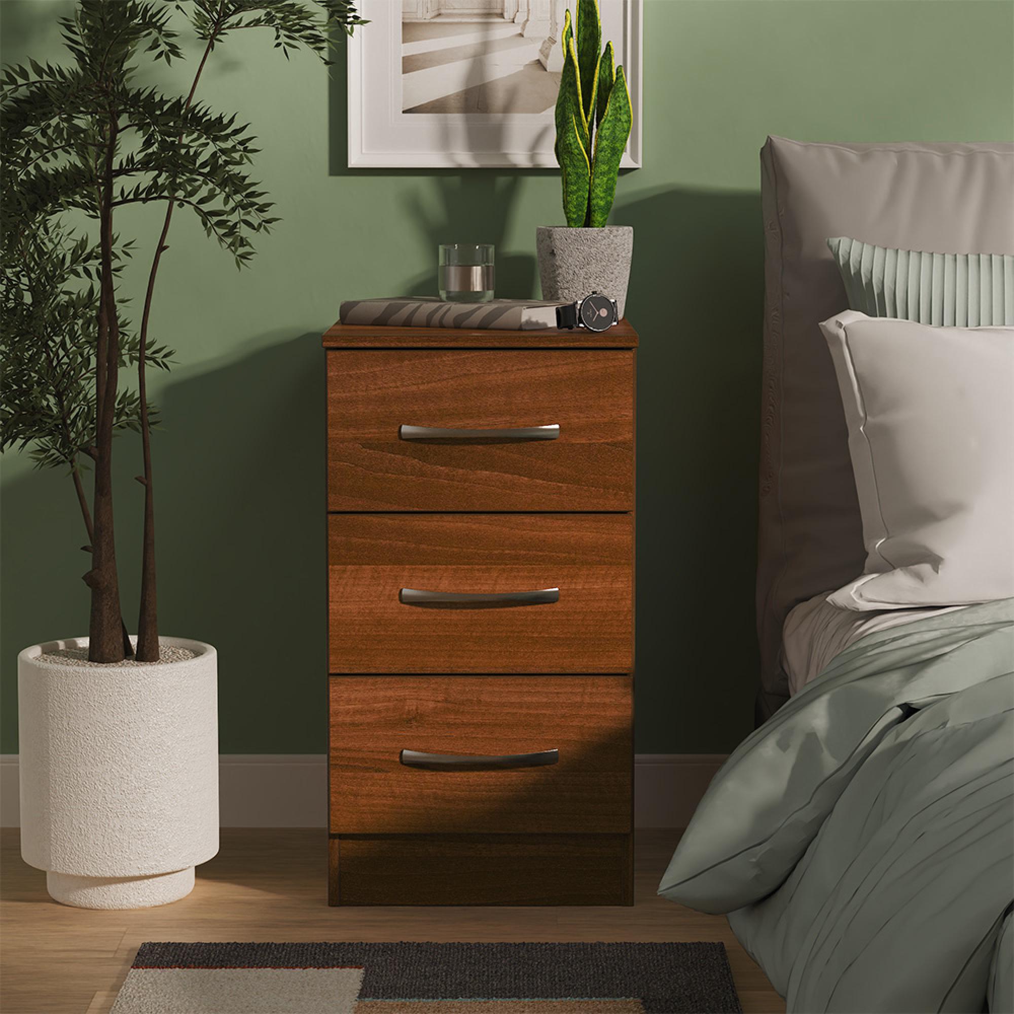 Avon Bedside Cabinet - 3 Drawer - Walnut