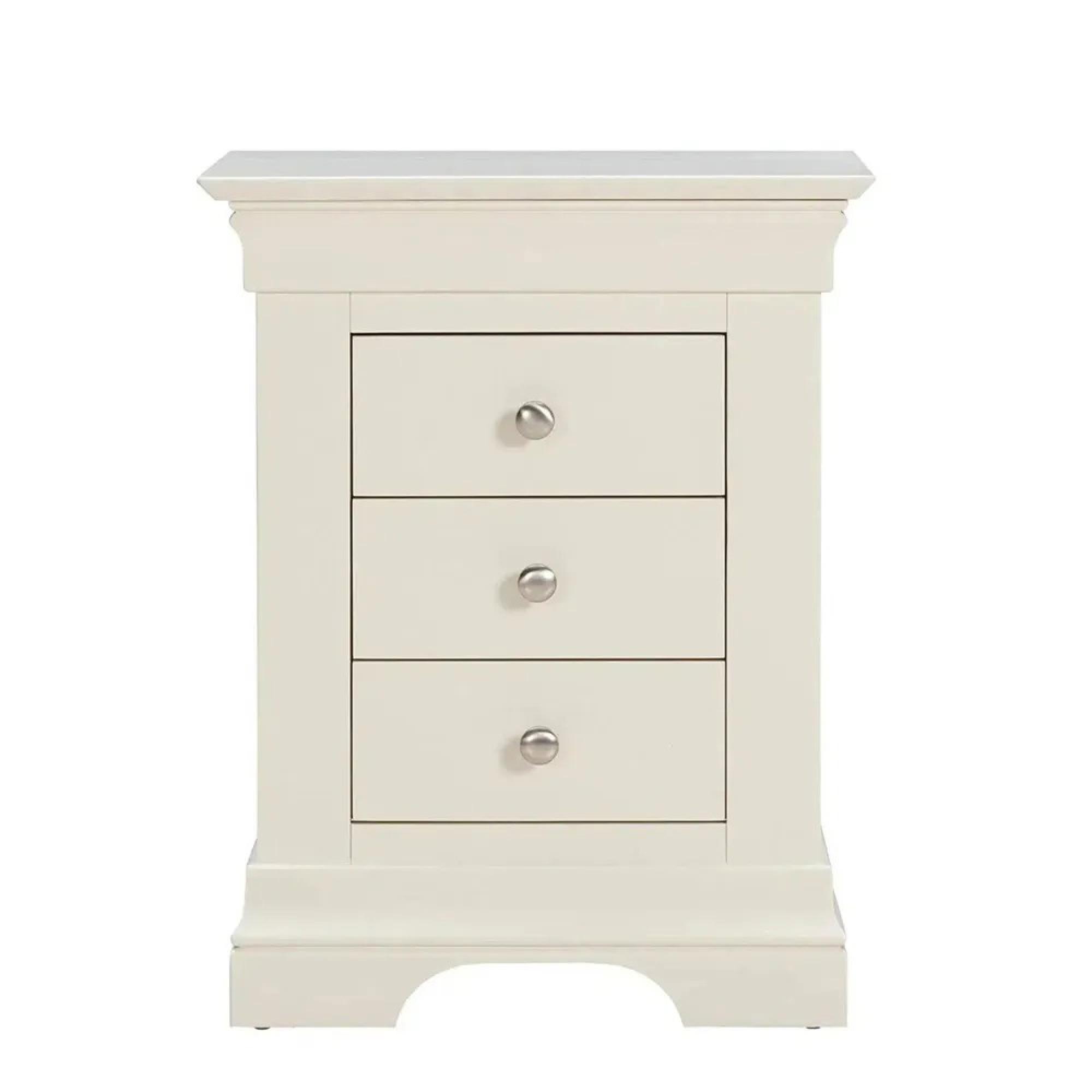 Paisley Bedside Cabinet - 3 Drawer - Cream Painted