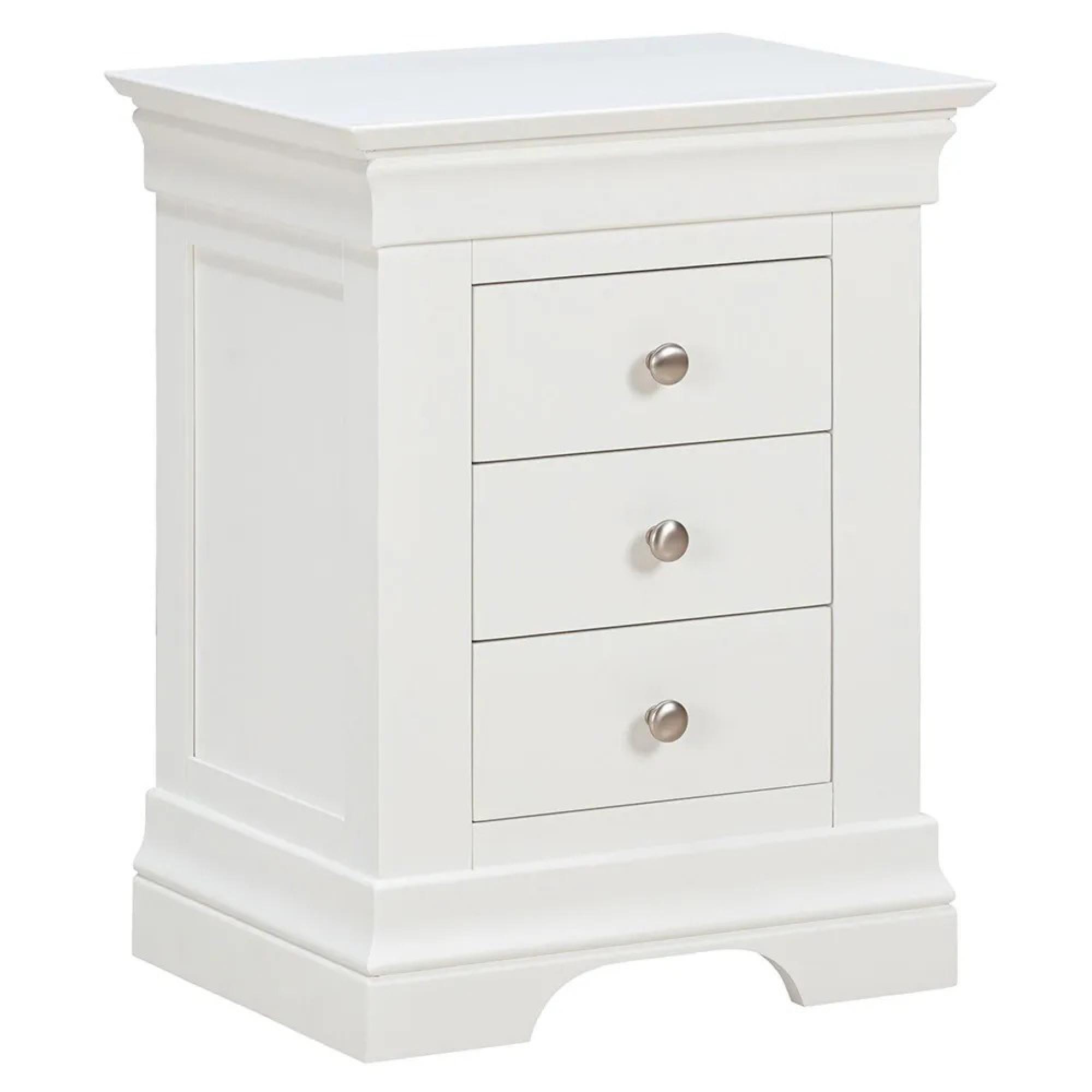 Paisley Bedside Cabinet - 3 Drawer - White Painted