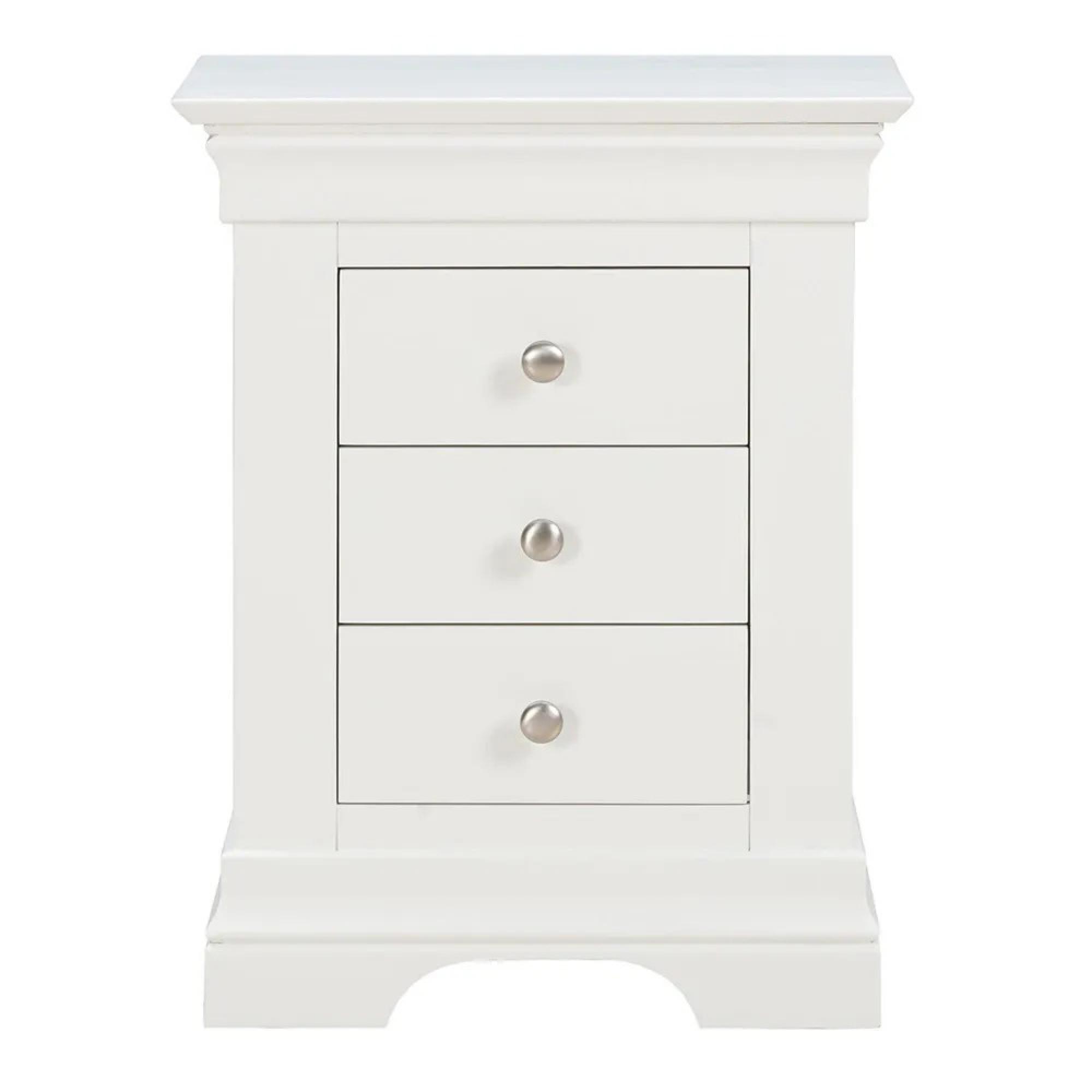 Paisley Bedside Cabinet - 3 Drawer - White Painted
