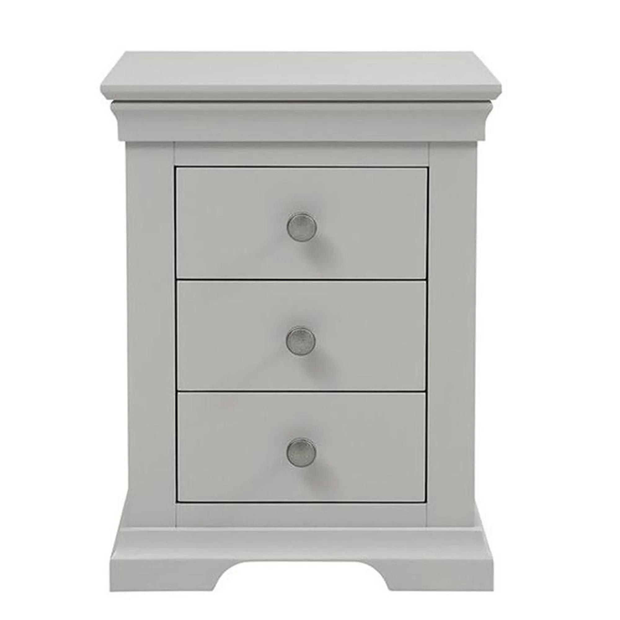 Paisley Bedside Cabinet - 3 Drawer - Grey Painted