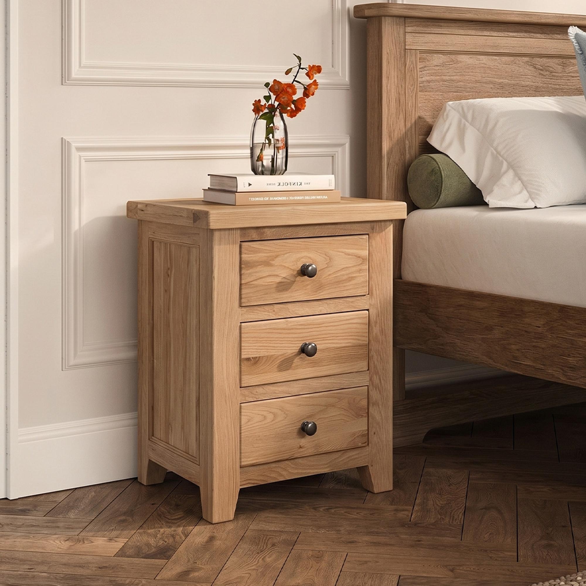 Appleby Bedside Table - 3 Drawer - Narrow - 55cm - Oak