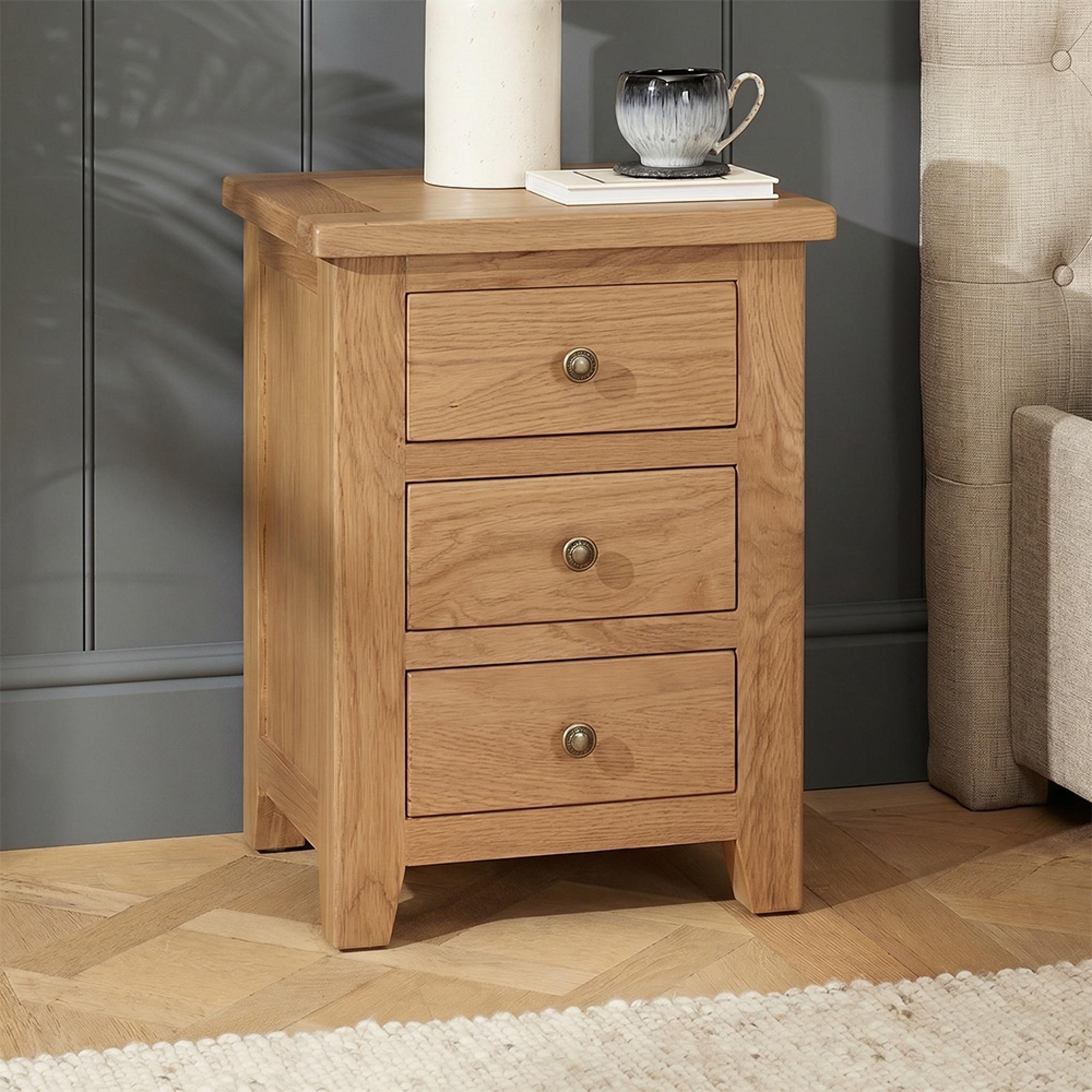 Appleby Bedside Table - 3 Drawer - Narrow - Petite Oak