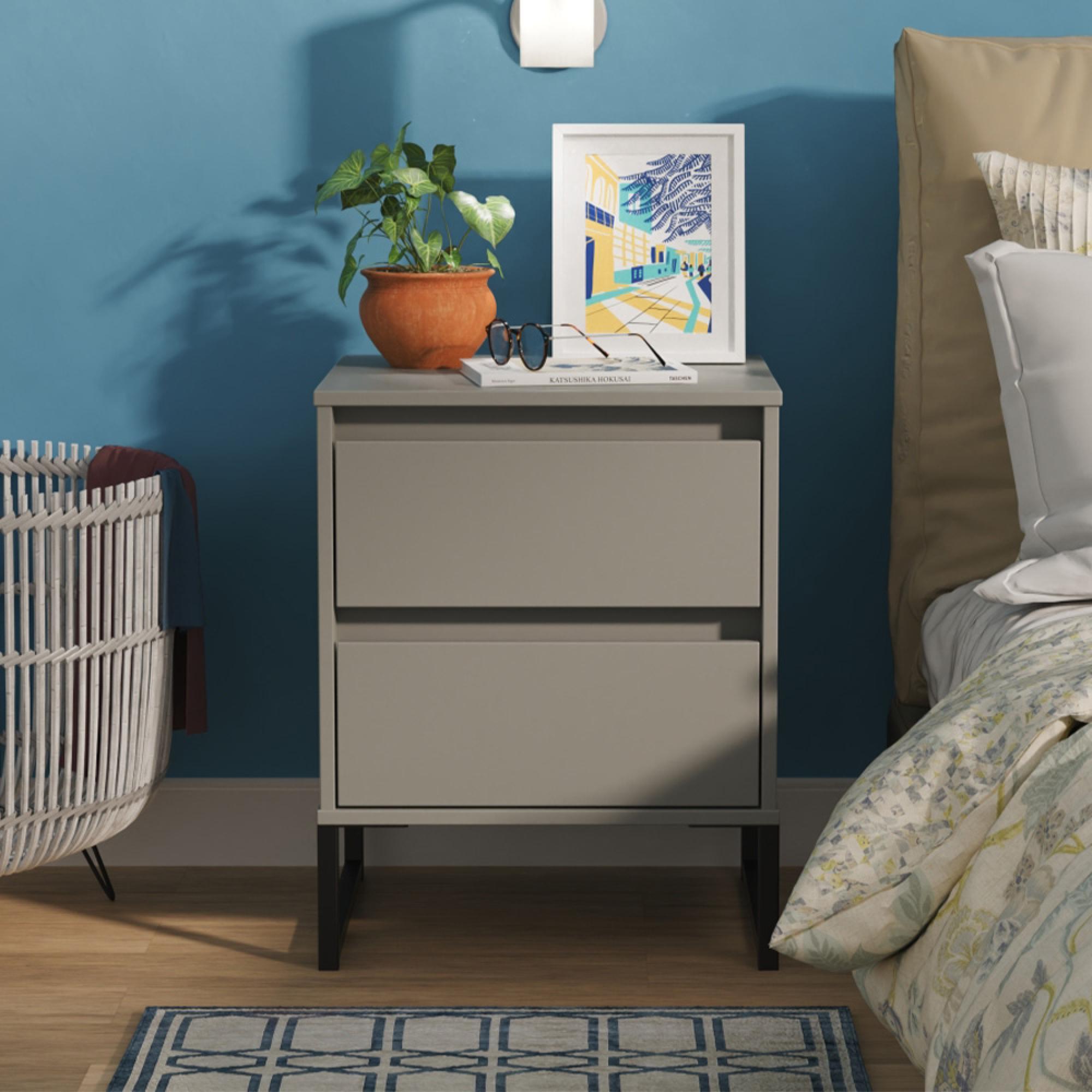 Leona Bedside Cabinet - 2 Drawer - Dusk Grey
