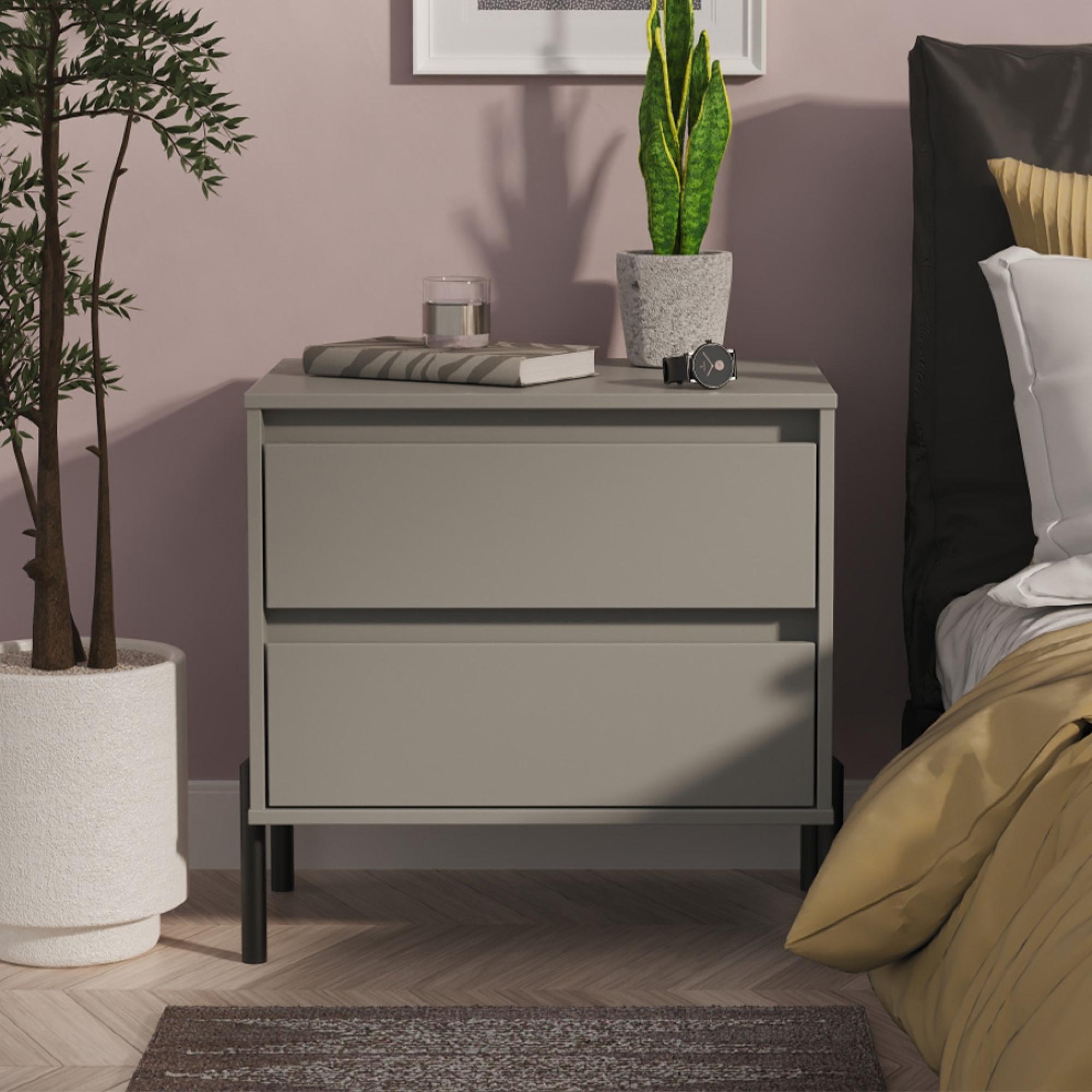 Leona Bedside Cabinet - 2 Drawer - Midi - Dusk Grey