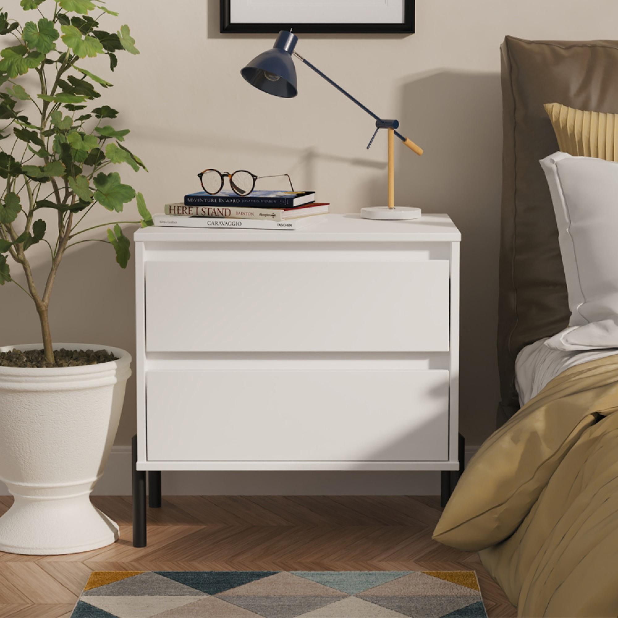 Leona Bedside Cabinet - 2 Drawer - Midi - White Matt