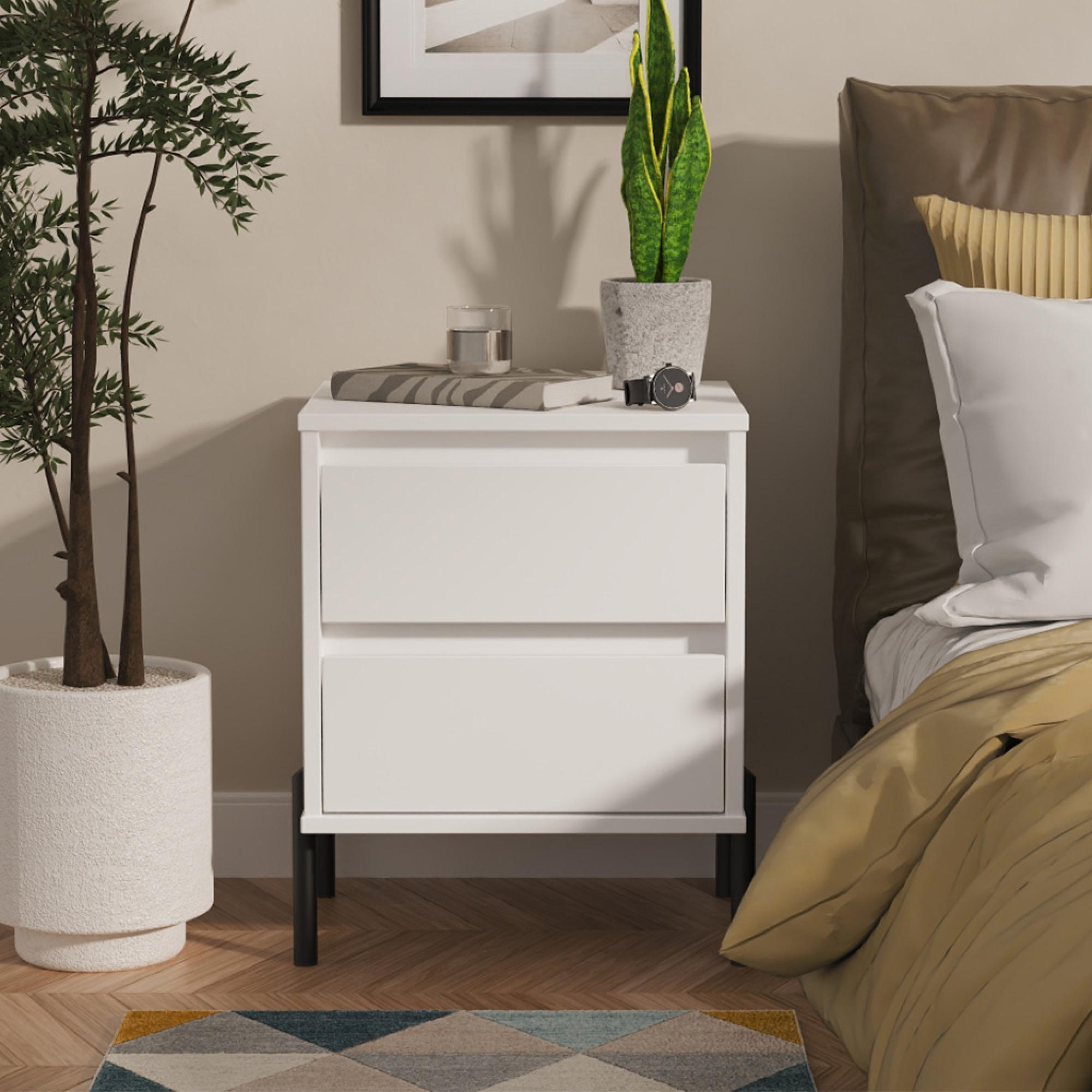 Leona Bedside Cabinet - 2 Drawer - White Matt
