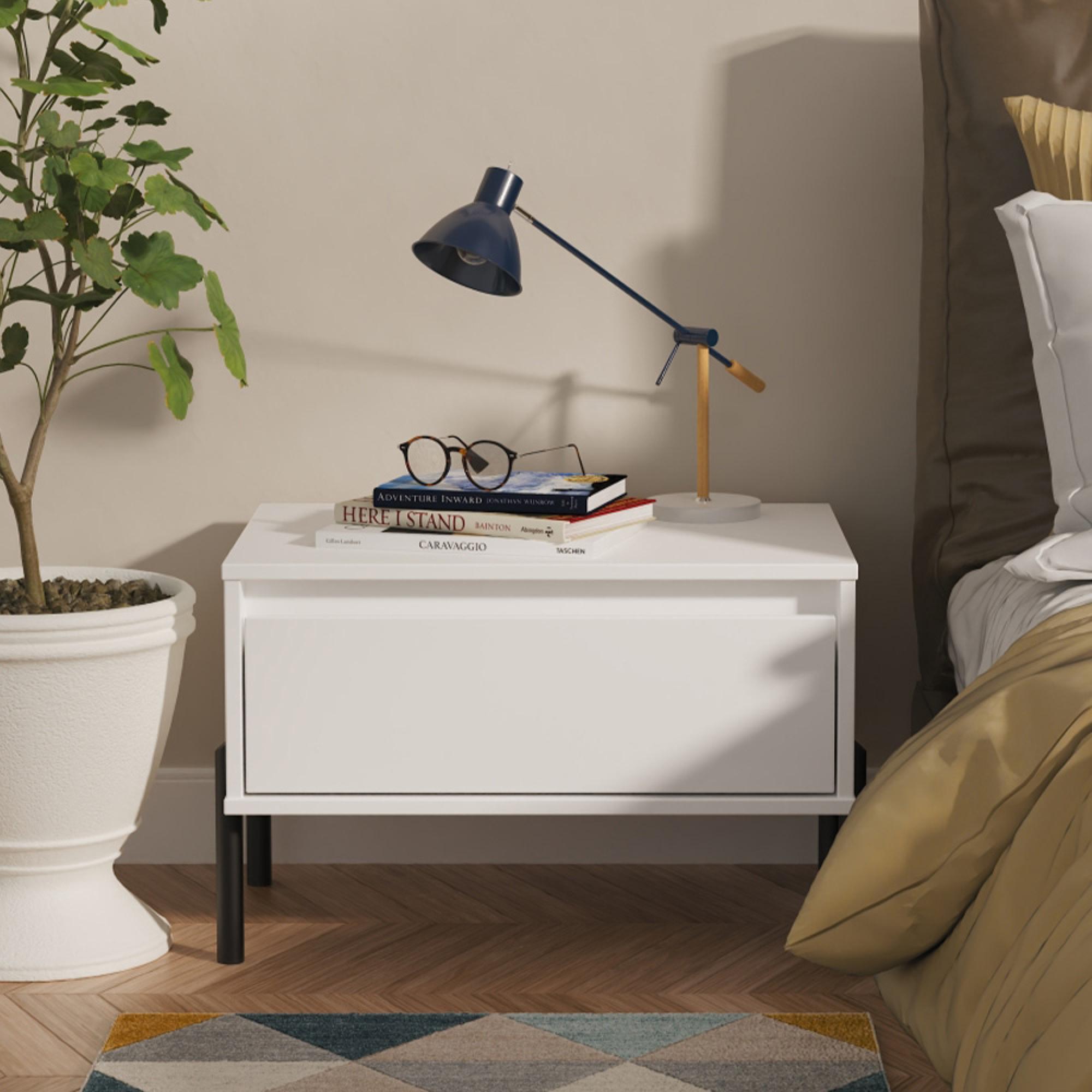 Leona Bedside Table - 1 Drawer - Midi - White Matt