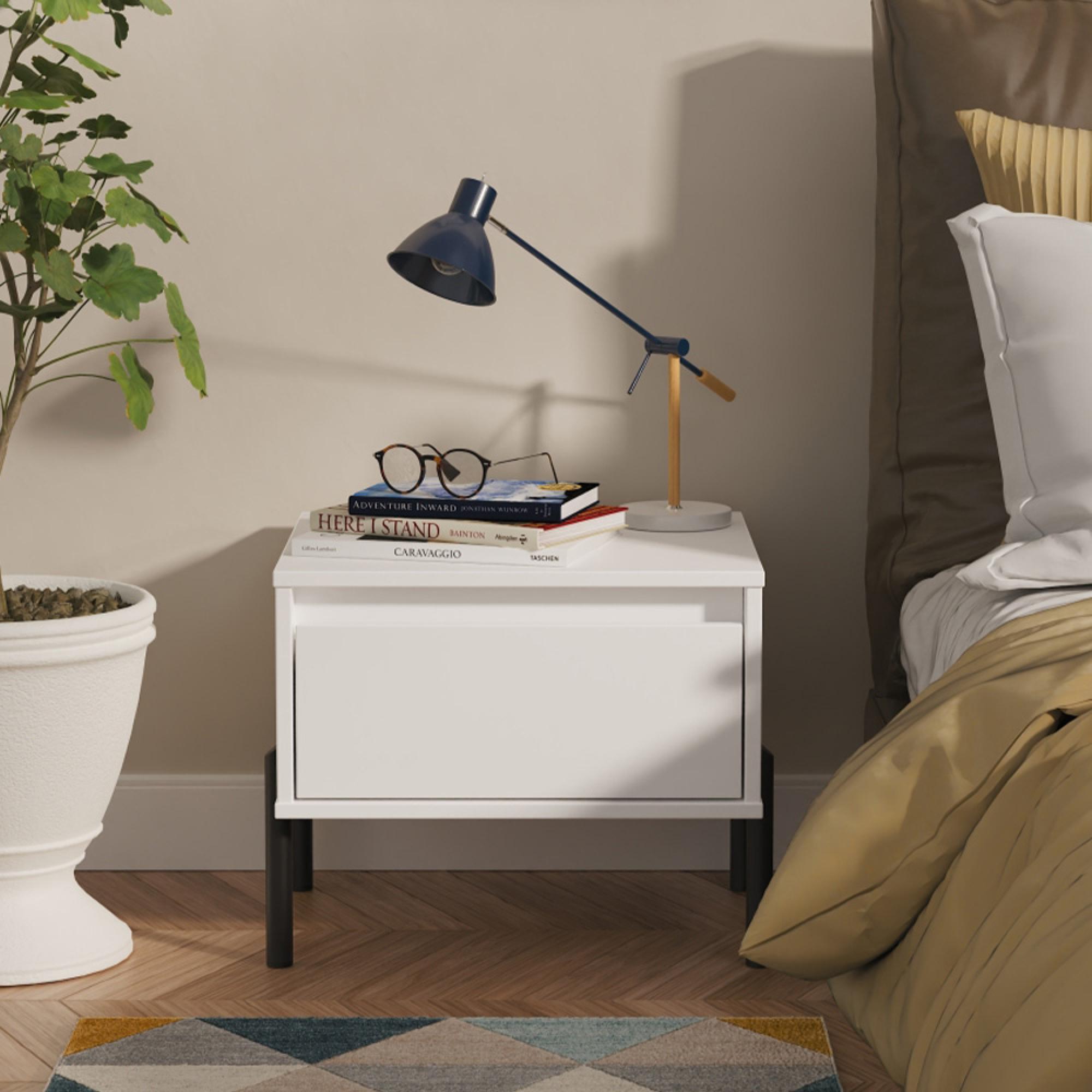 Leona Bedside Table - 1 Drawer - White Matt