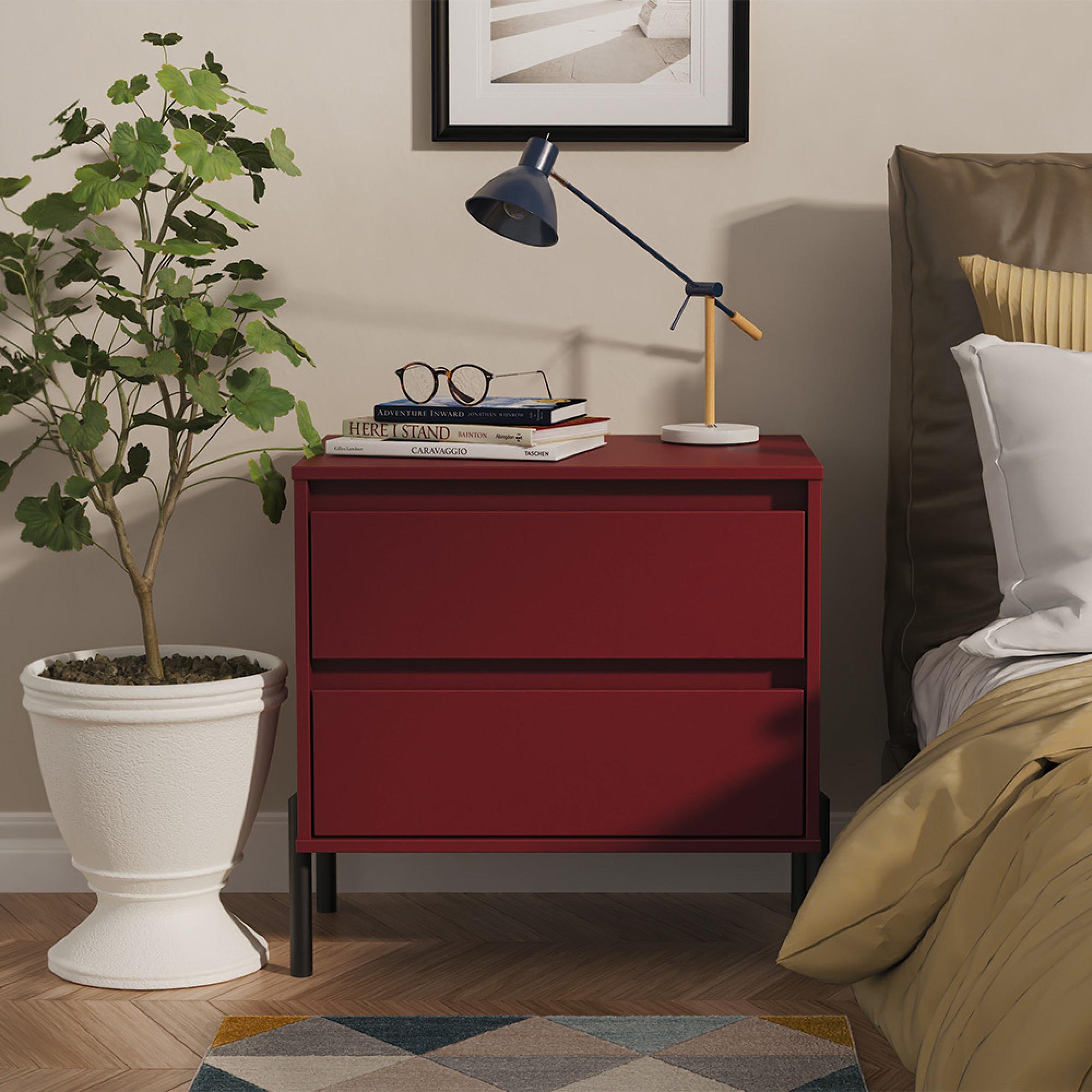 Leona Bedside Cabinet - 2 Drawer - Midi - Red Matt
