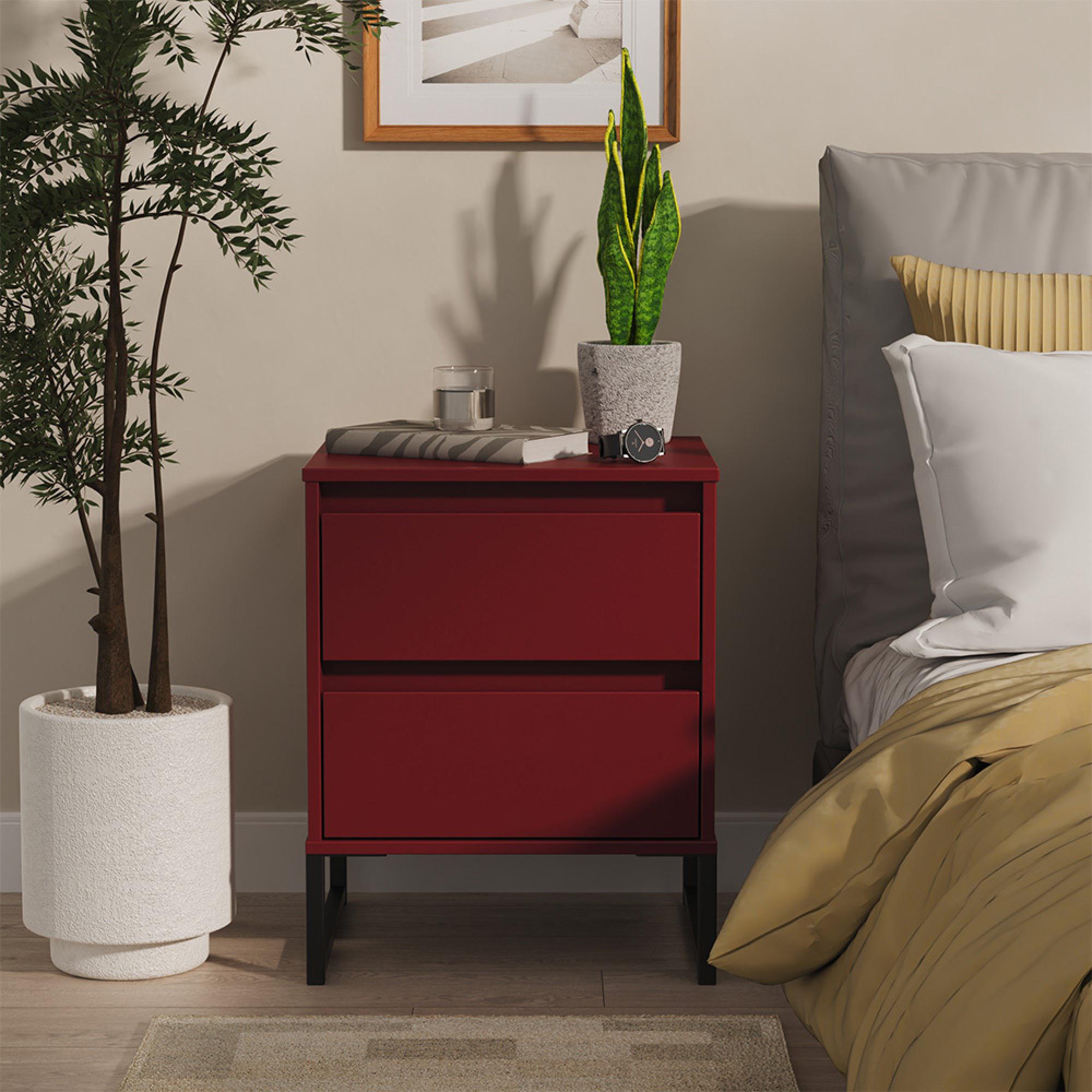 Leona Bedside Cabinet - 2 Drawer - Red Matt