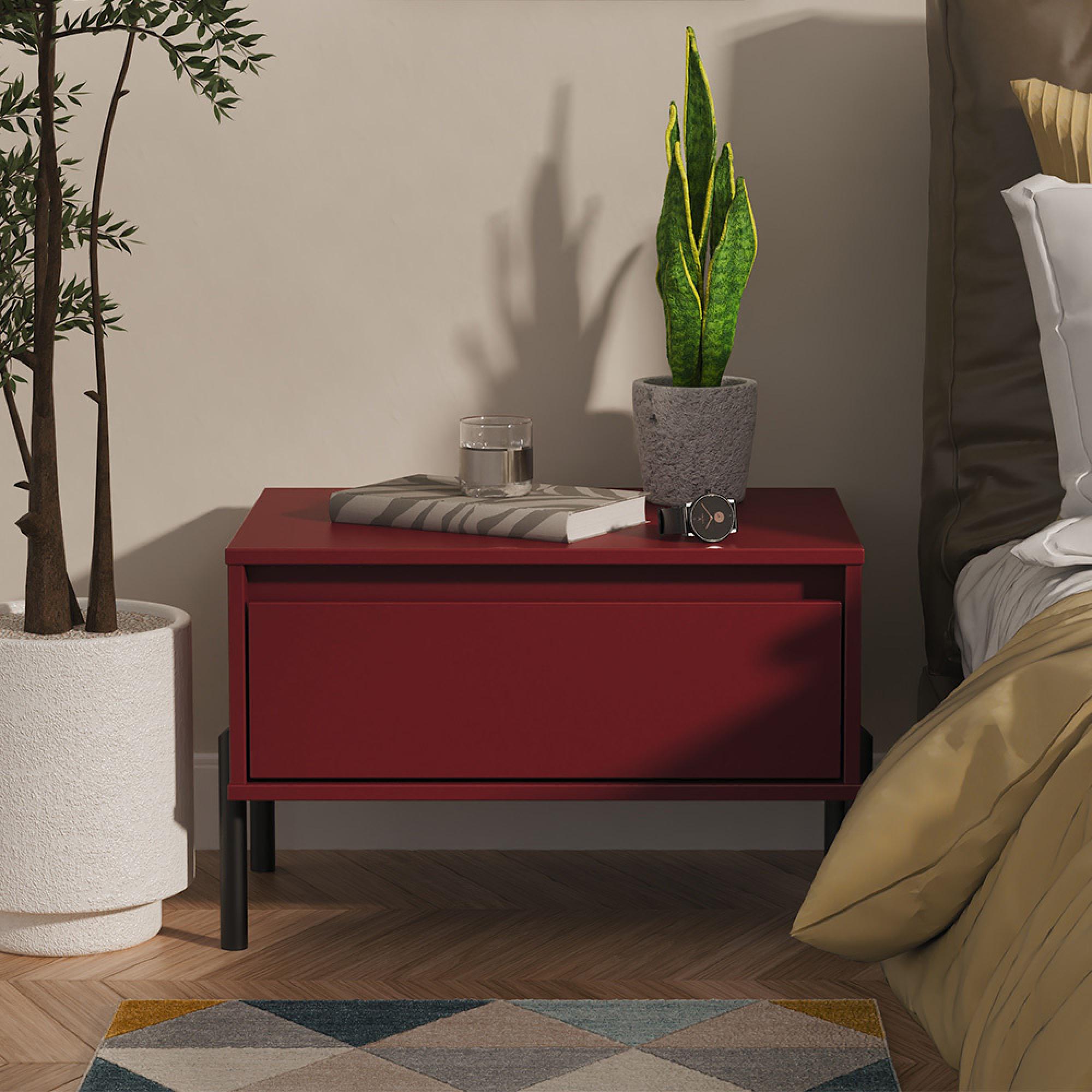 Leona Bedside Table - 1 Drawer - Midi - Red Matt