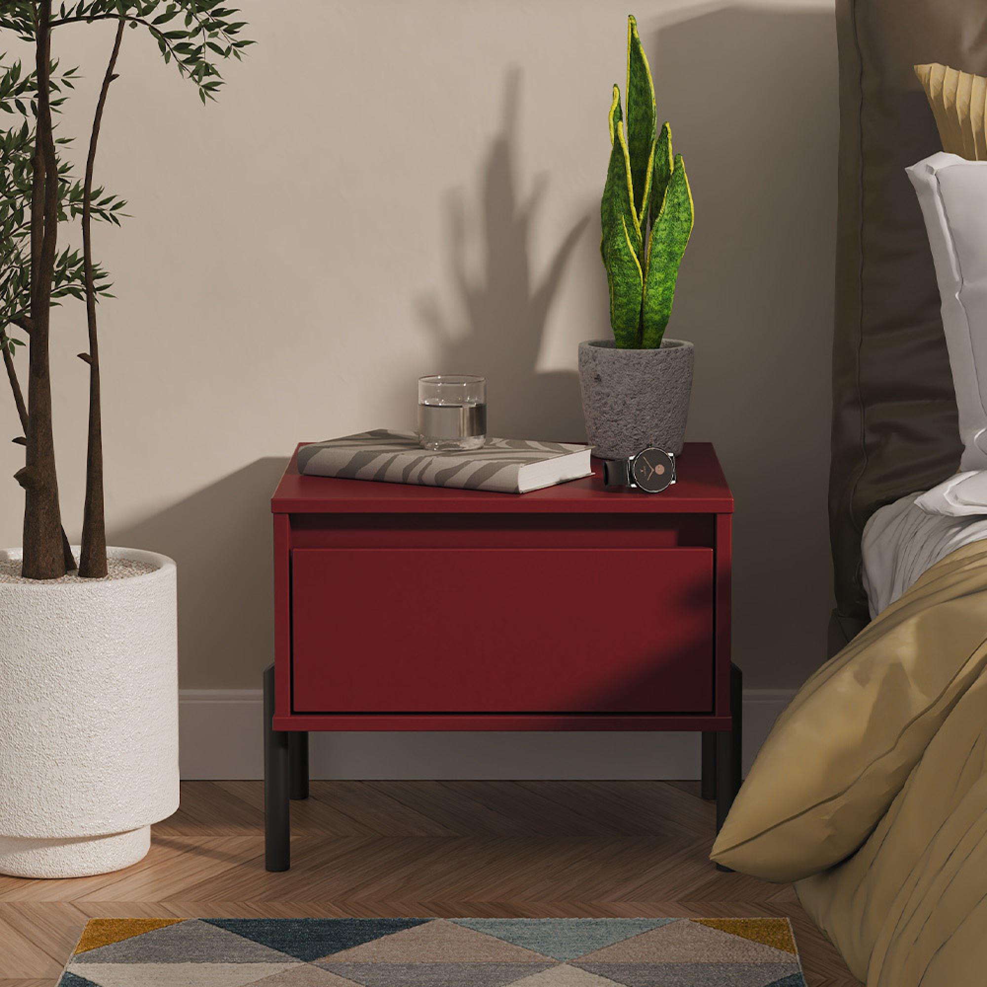Leona Bedside Table - 1 Drawer - Red Matt