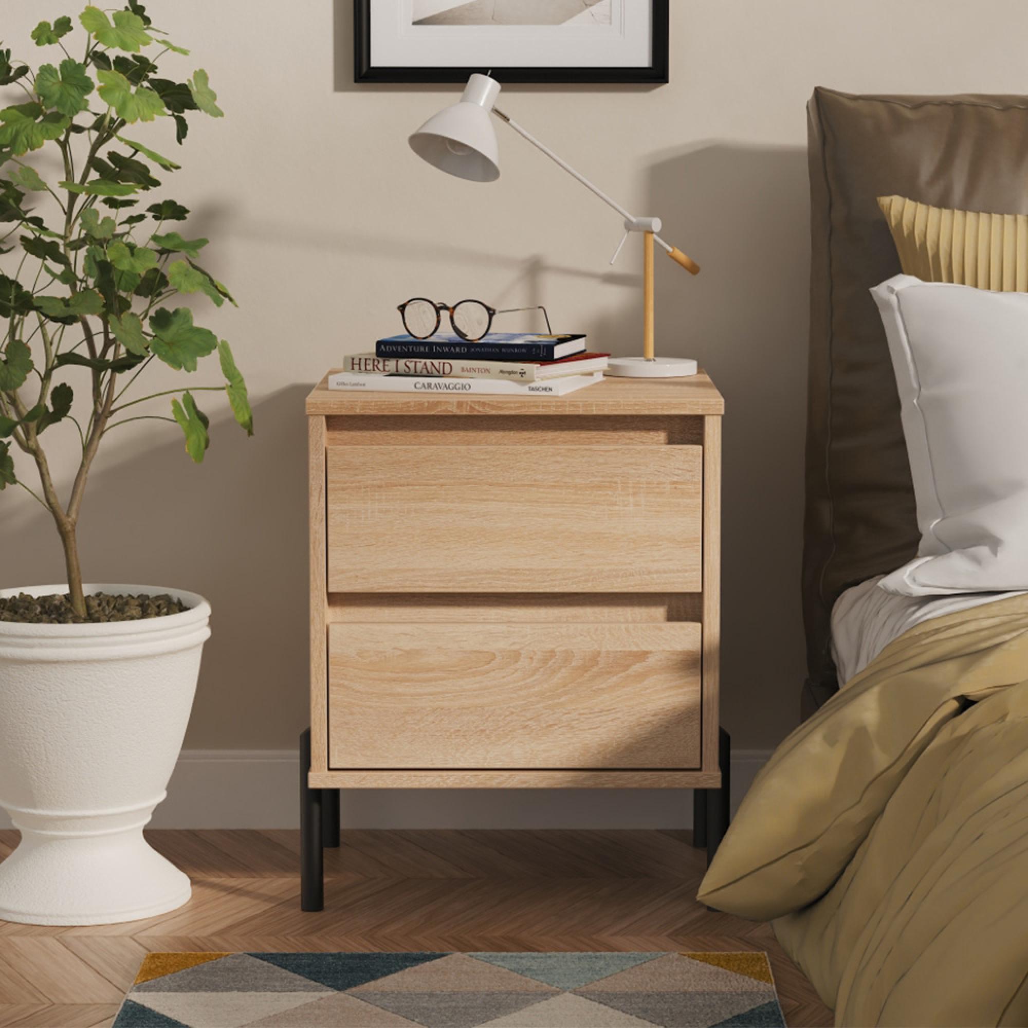 Leona Bedside Cabinet - 2 Drawer - Bardolino Oak