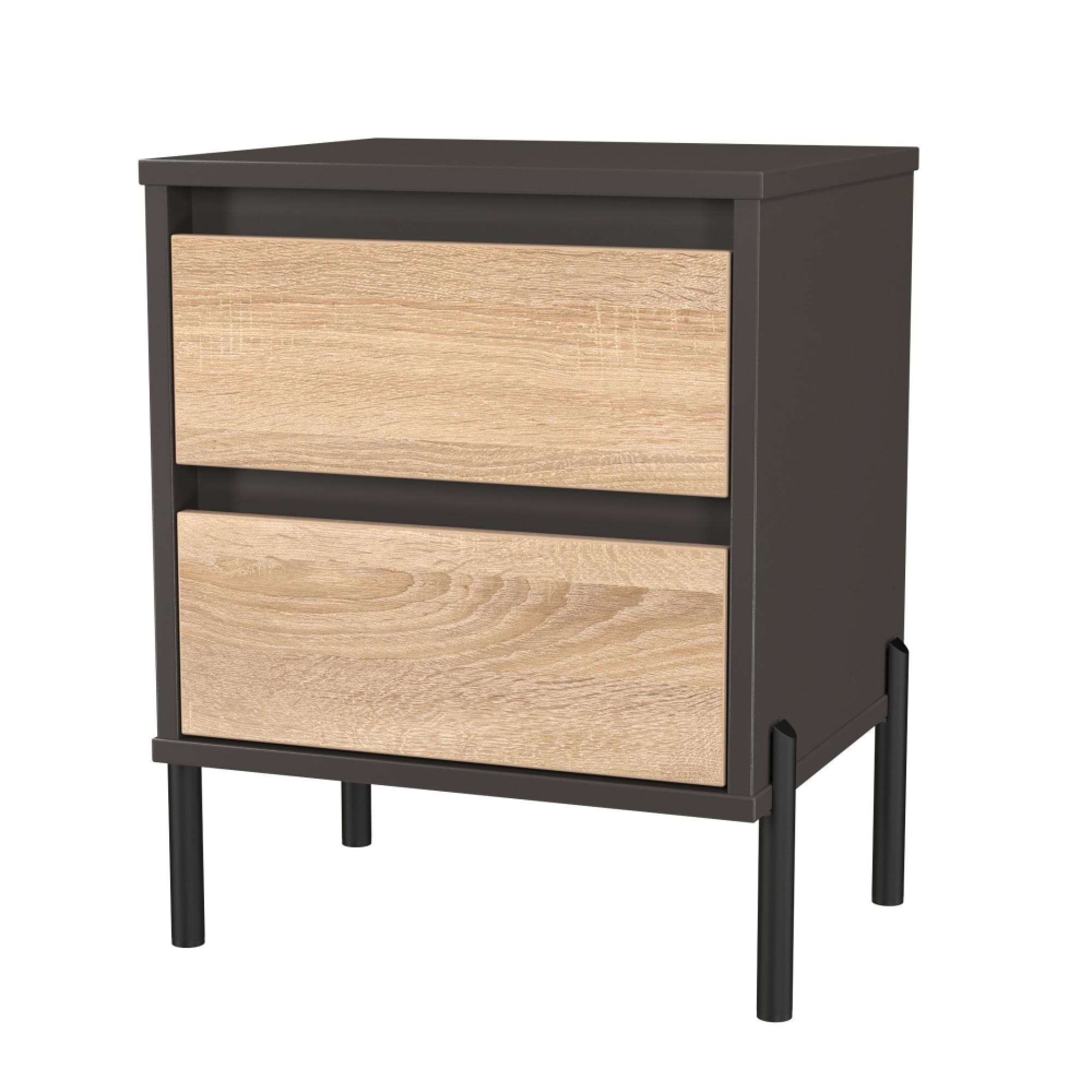Leona Bedside Cabinet - 2 Drawer - Bardolino Oak and Graphite