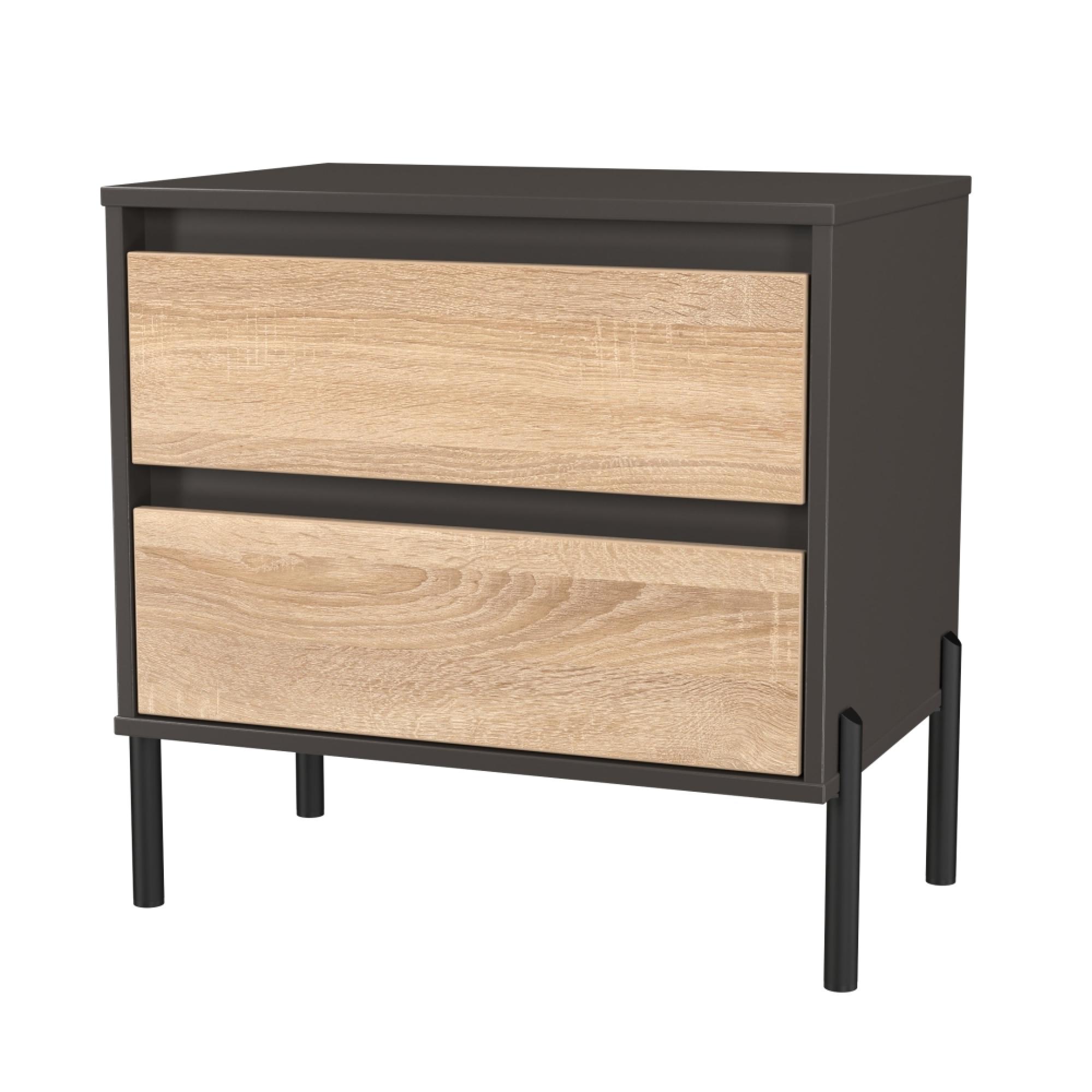 Leona Bedside Cabinet - 2 Drawer - Midi - Bardolino Oak and Graphite