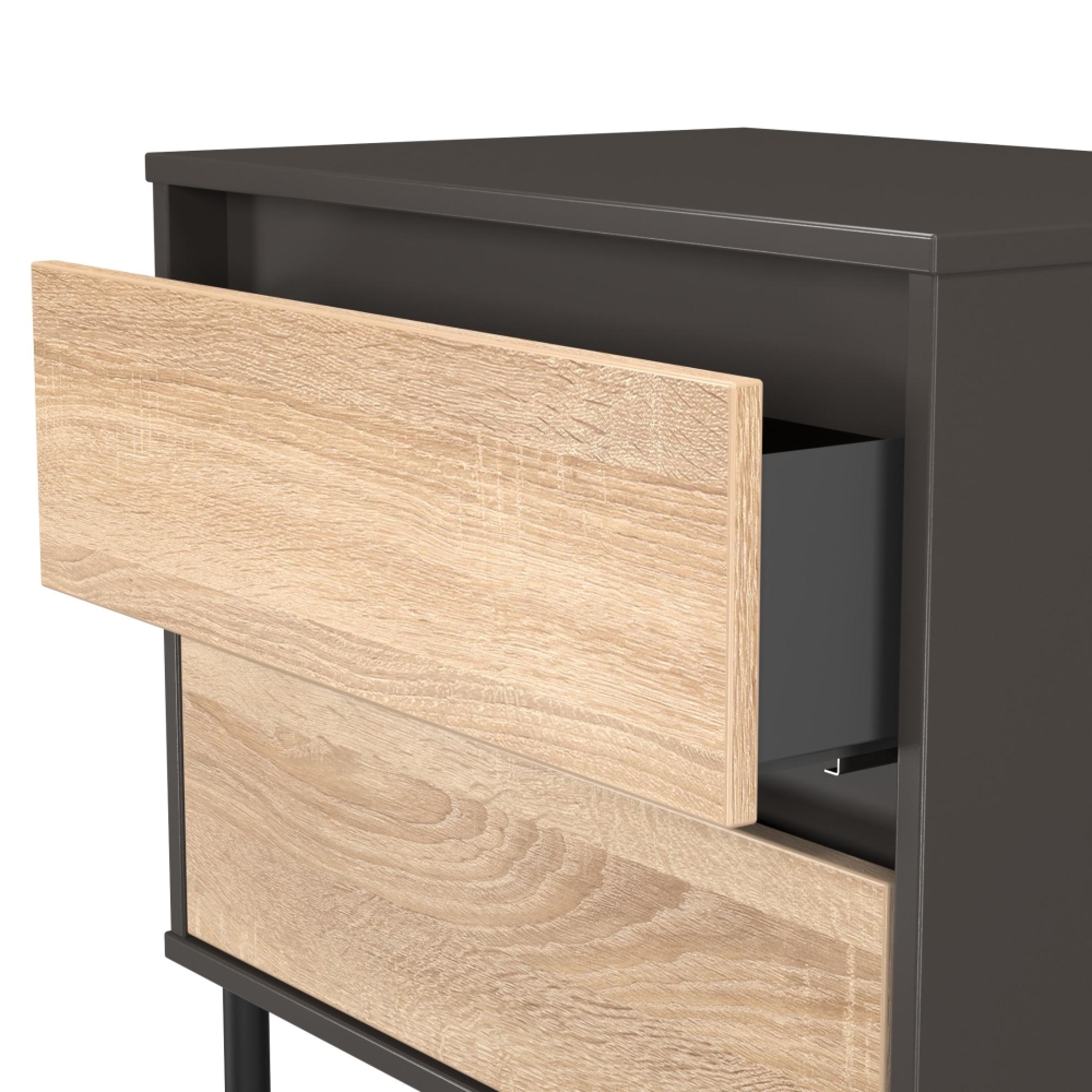 Leona Bedside Cabinet - 2 Drawer - Midi - Bardolino Oak and Graphite