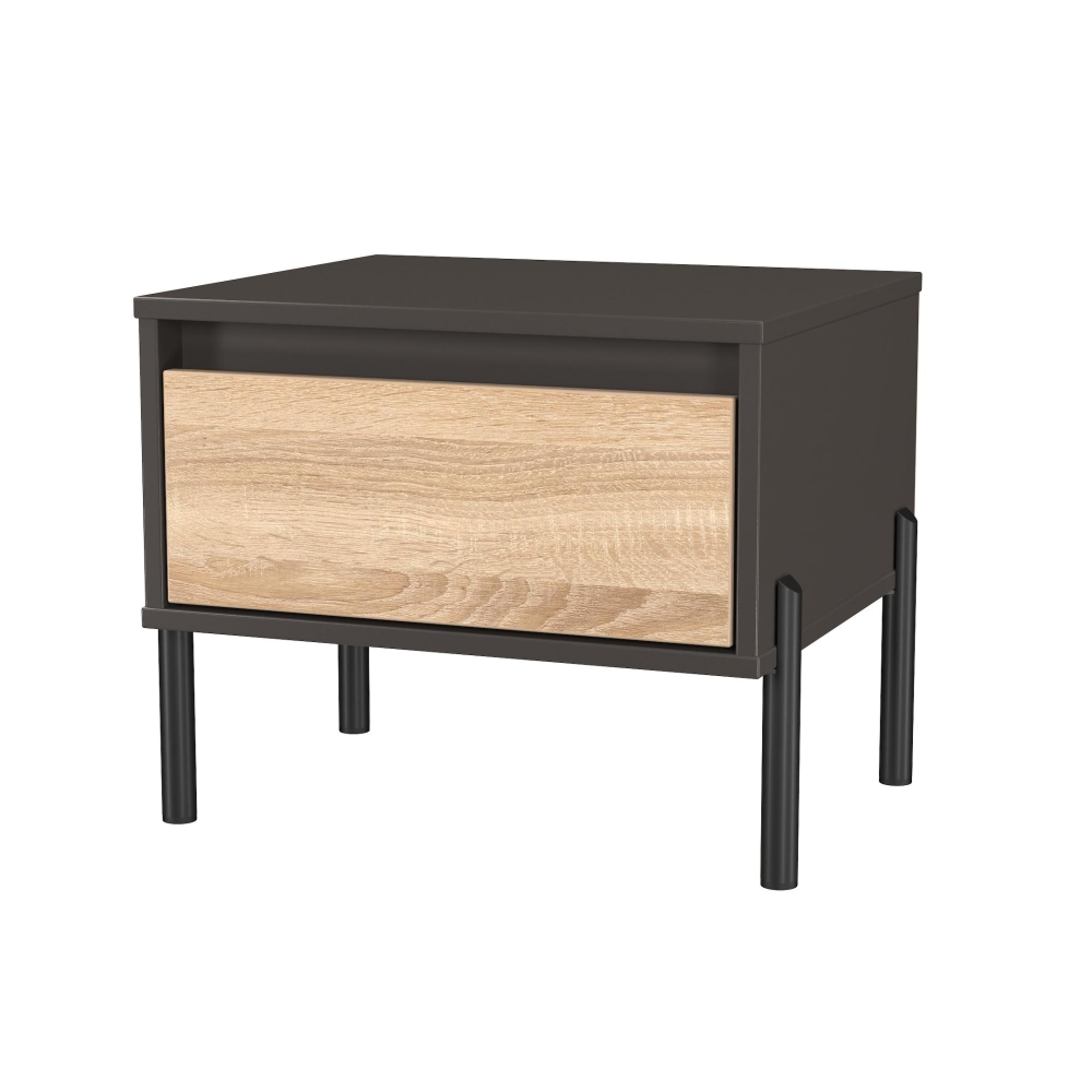 Leona Bedside Table - 1 Drawer - Bardolino Oak and Graphite