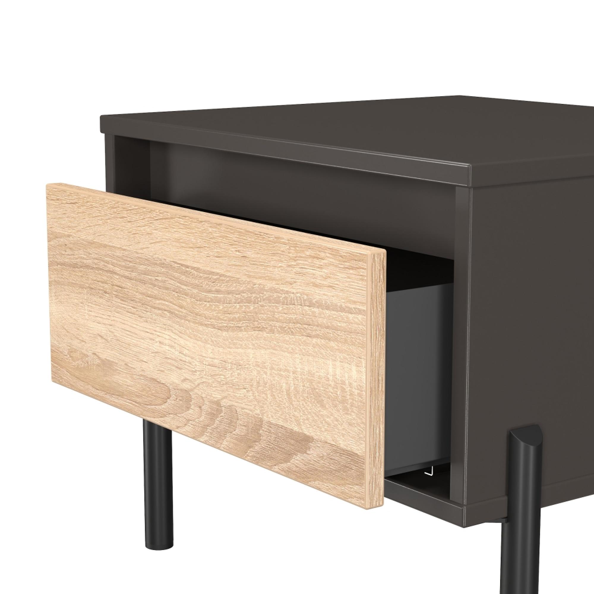 Leona Bedside Table - 1 Drawer - Bardolino Oak and Graphite
