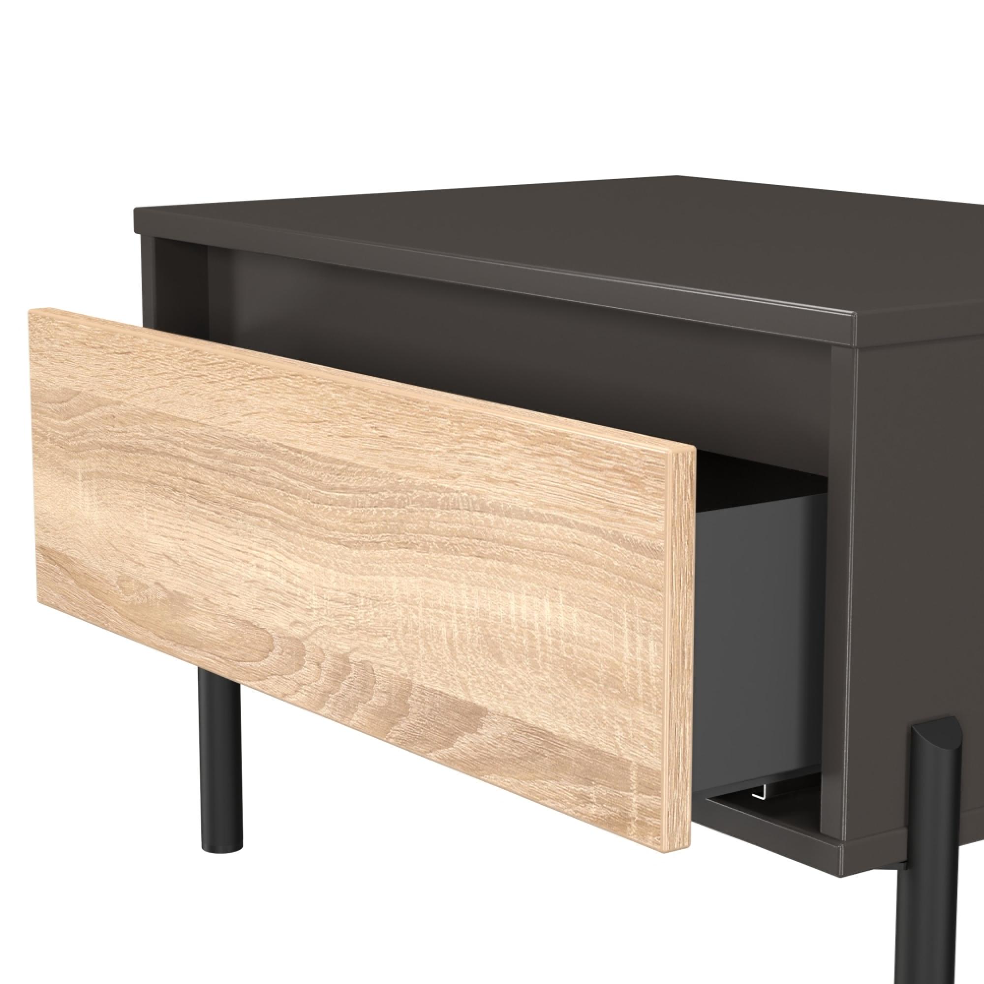 Leona Bedside Table - 1 Drawer - Midi - Bardolino Oak and Graphite