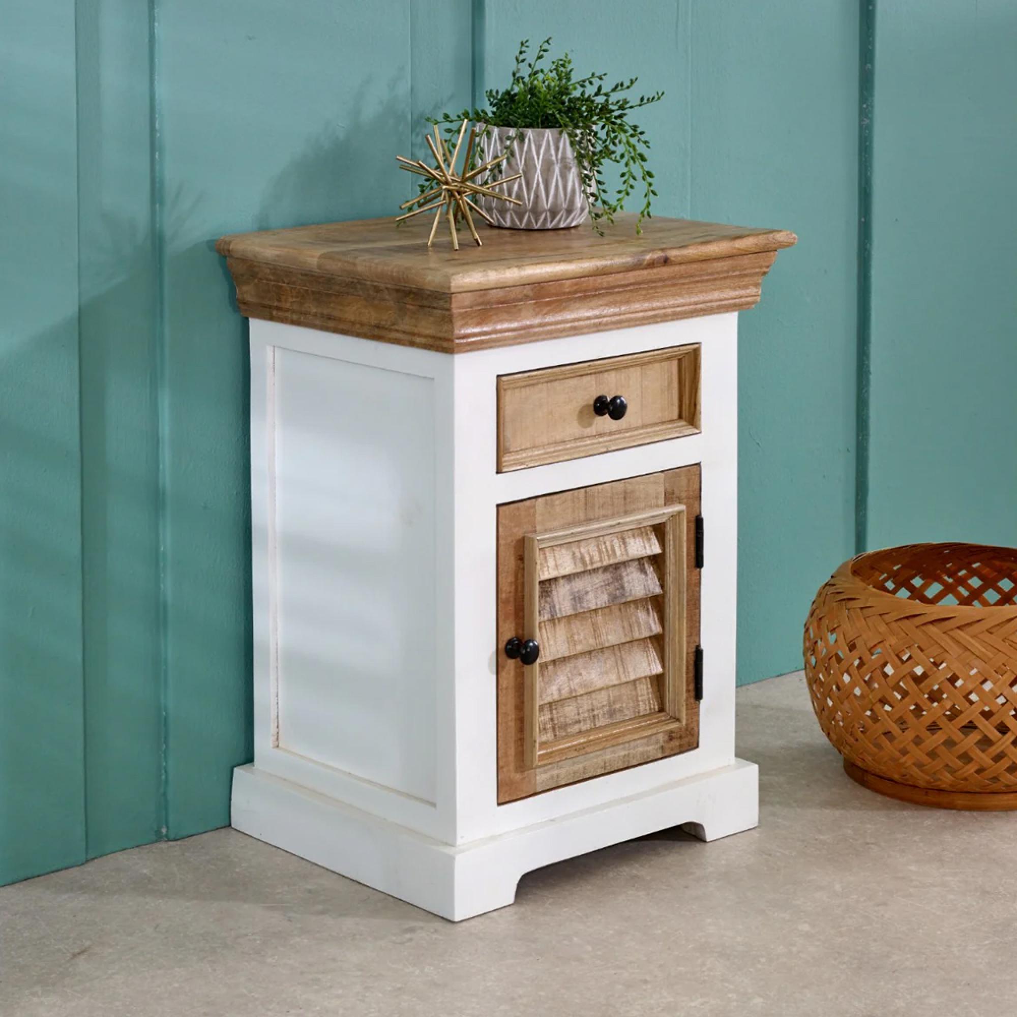 Alfie Bedside Cabinet - 1 Drawer - White - Mango Wood