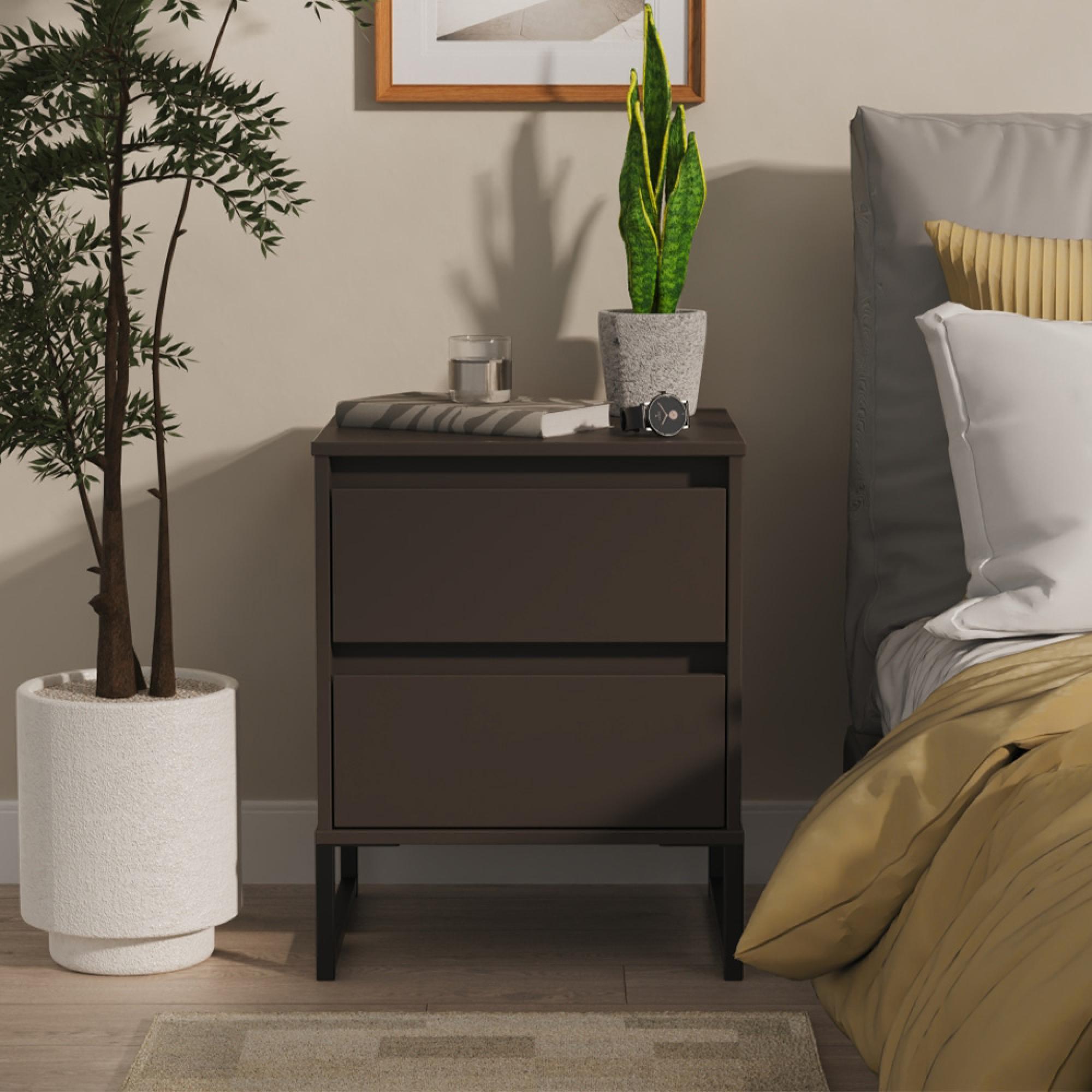 Leona Bedside Cabinet - 2 Drawer - Graphite