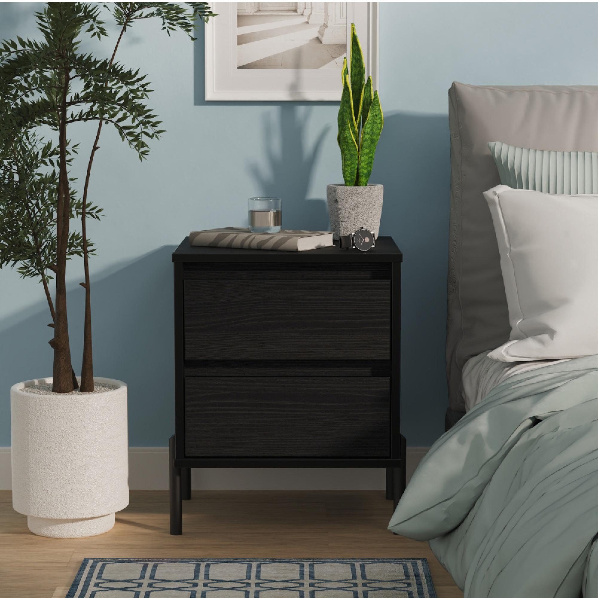 Leona Bedside Cabinet - 2 Drawer - Black Ash