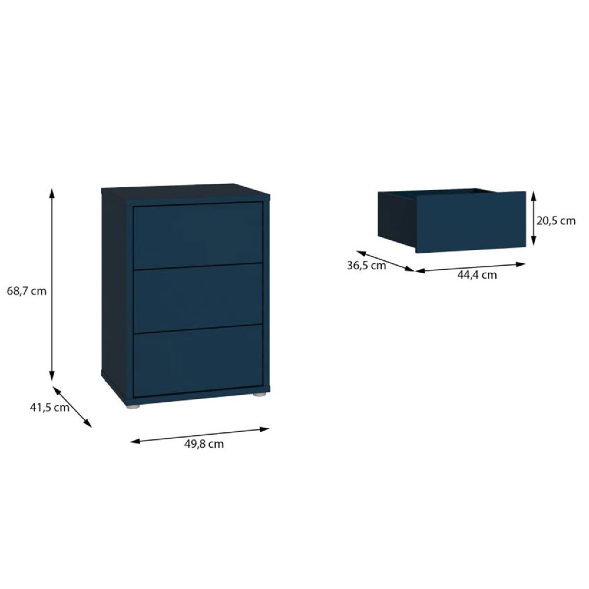 Alice Springs Bedside Cabinet - 3 Drawer - Night Blue