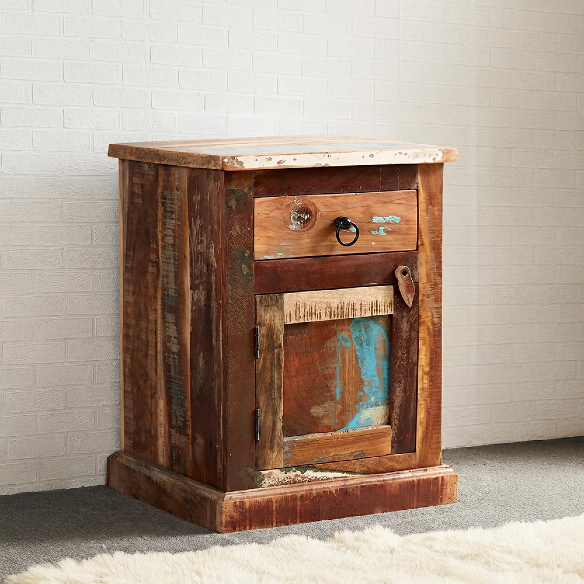 Coastal Bedside Cabinet - 1 Door - 1 Drawer - Reclaimed Wood
