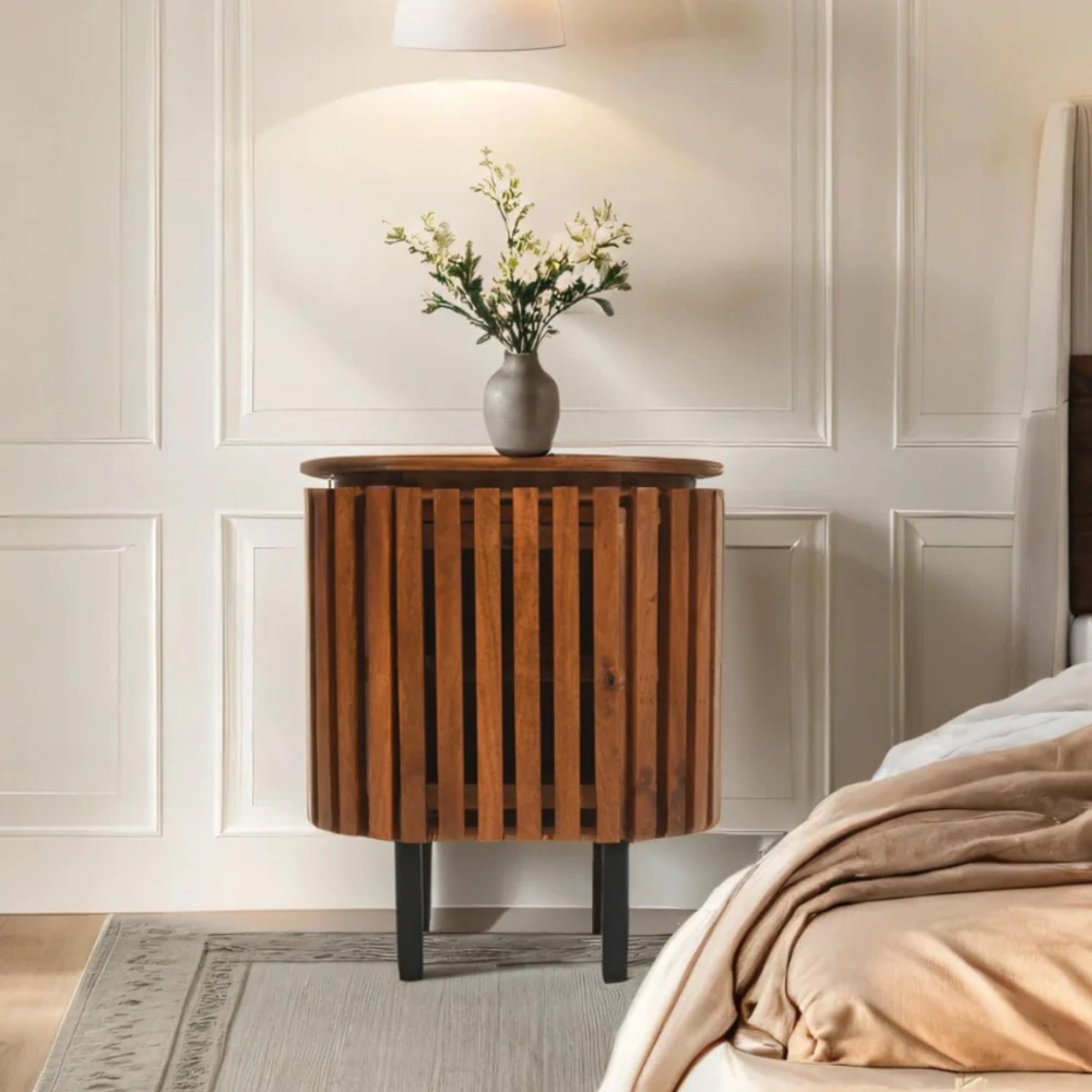 Slatted Bedside Table - 1 Door - Slatted - Mango Wood