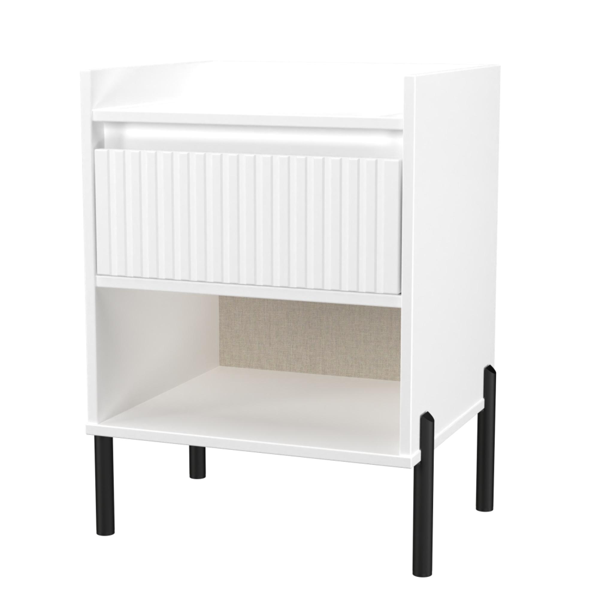 Osaka Bedside Cabinet - 1 Drawer - White Matt Fluted