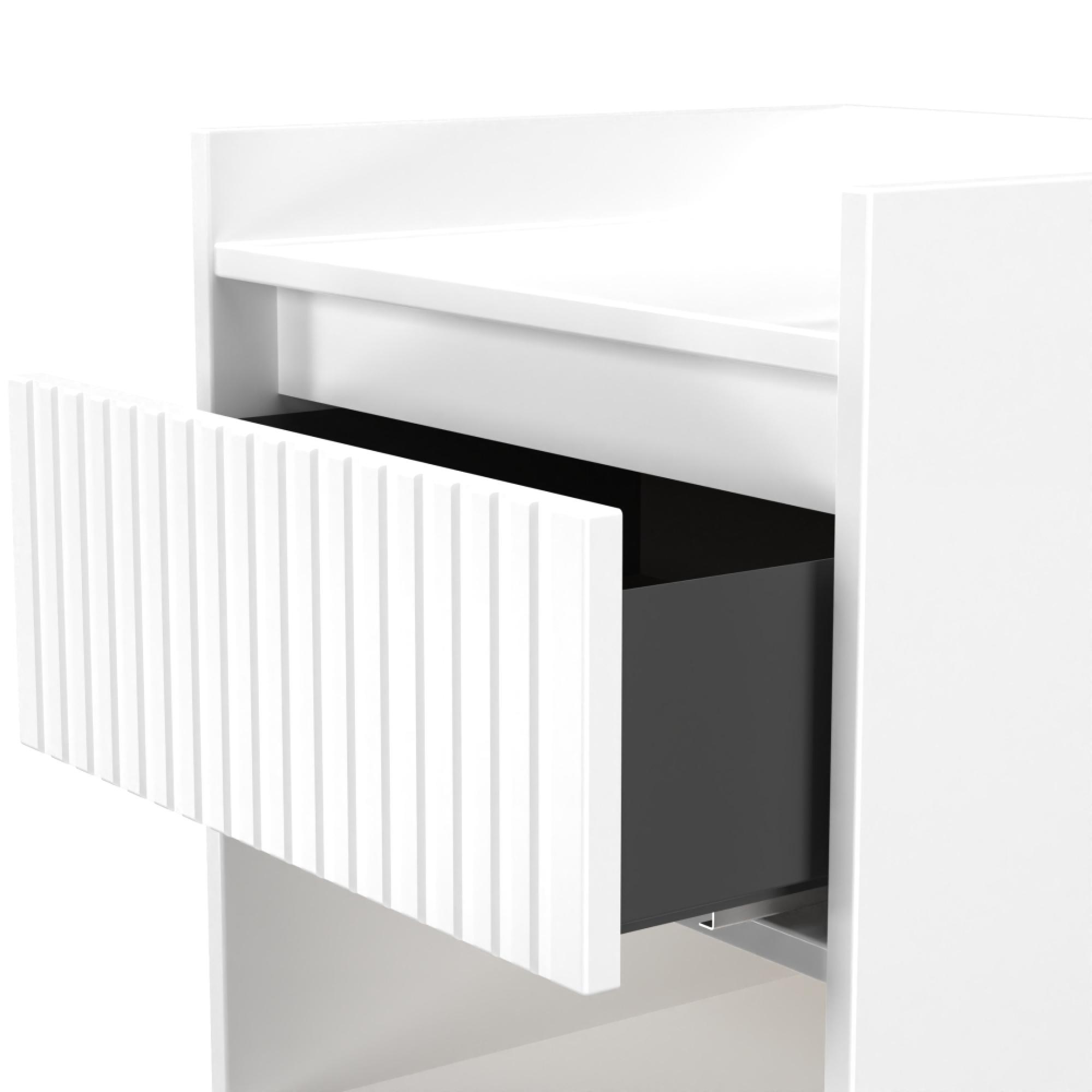 Osaka Bedside Cabinet - 1 Drawer - White Matt Fluted