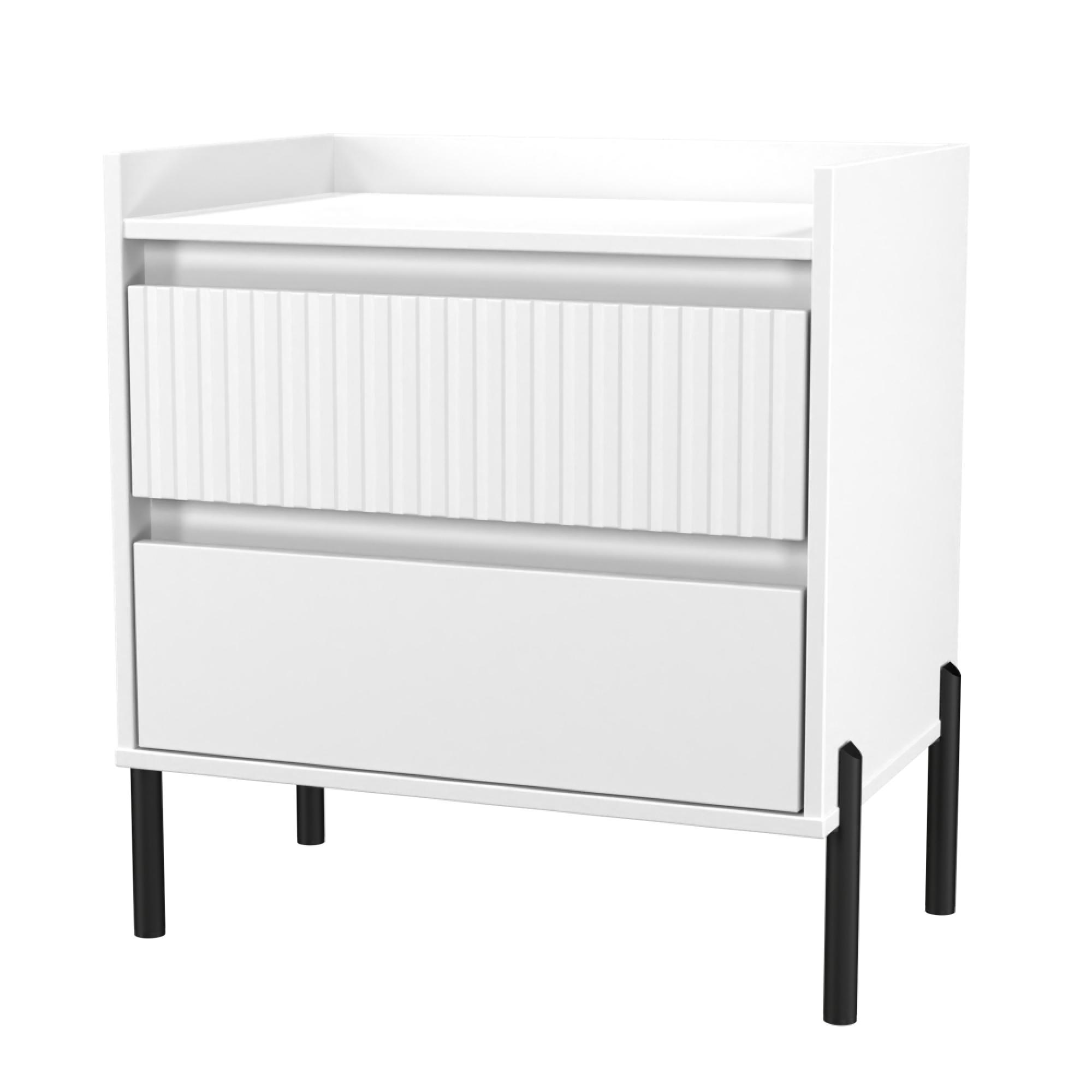 Osaka Bedside Cabinet - 2 Drawer - Midi - White Matt Fluted