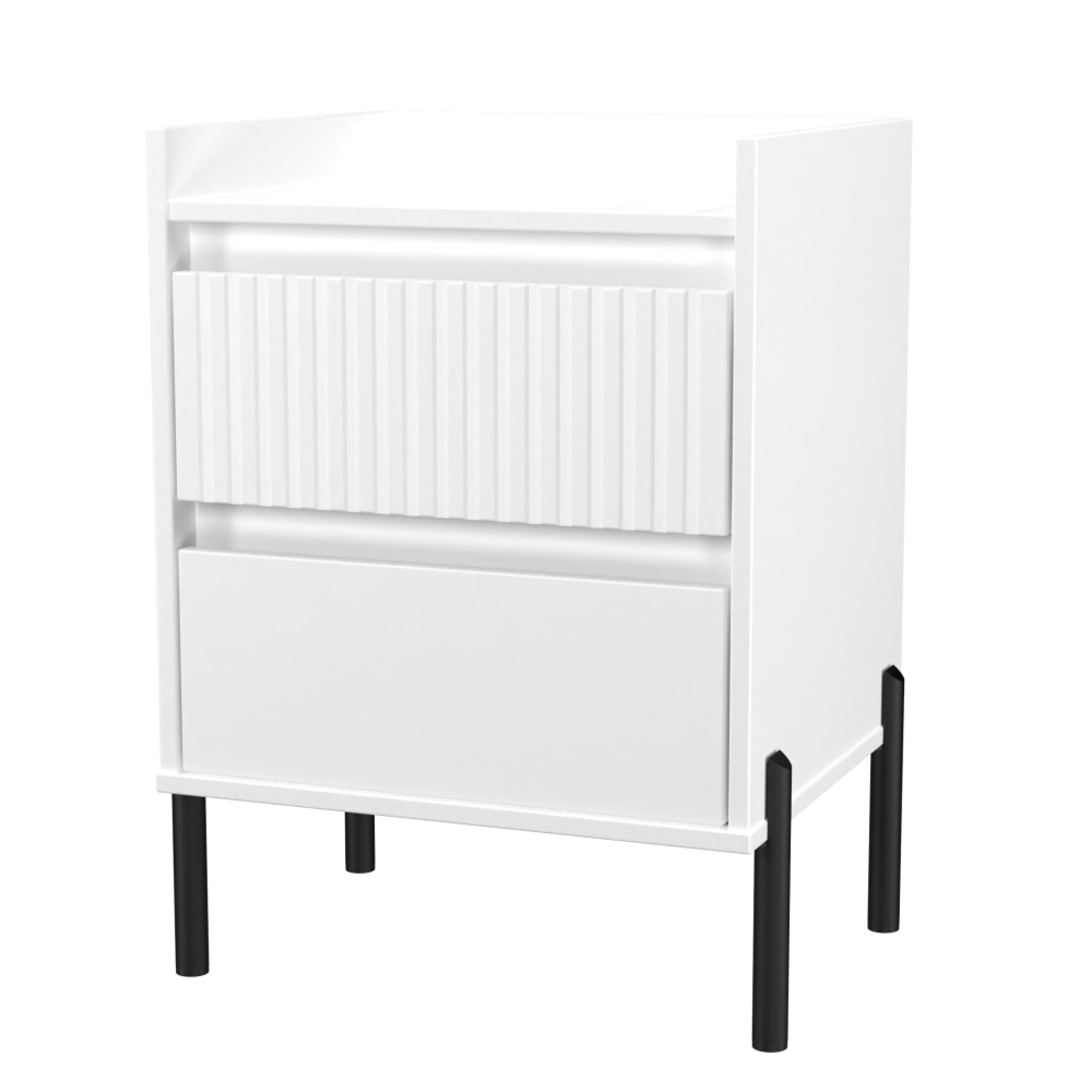 Osaka Bedside Cabinet - 2 Drawer - White Matt Fluted