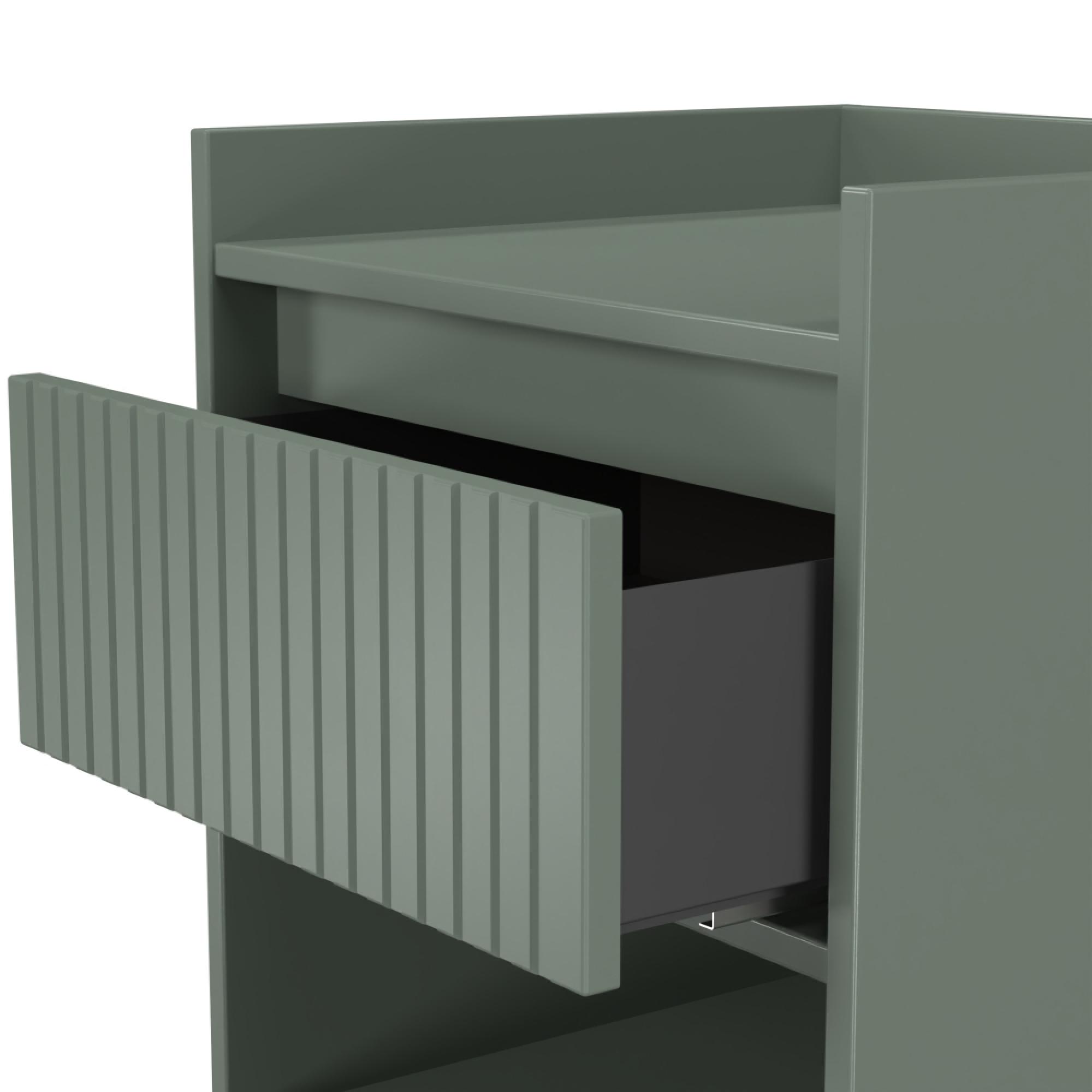 Osaka Bedside Cabinet - 1 Drawer - Reed Green Fluted