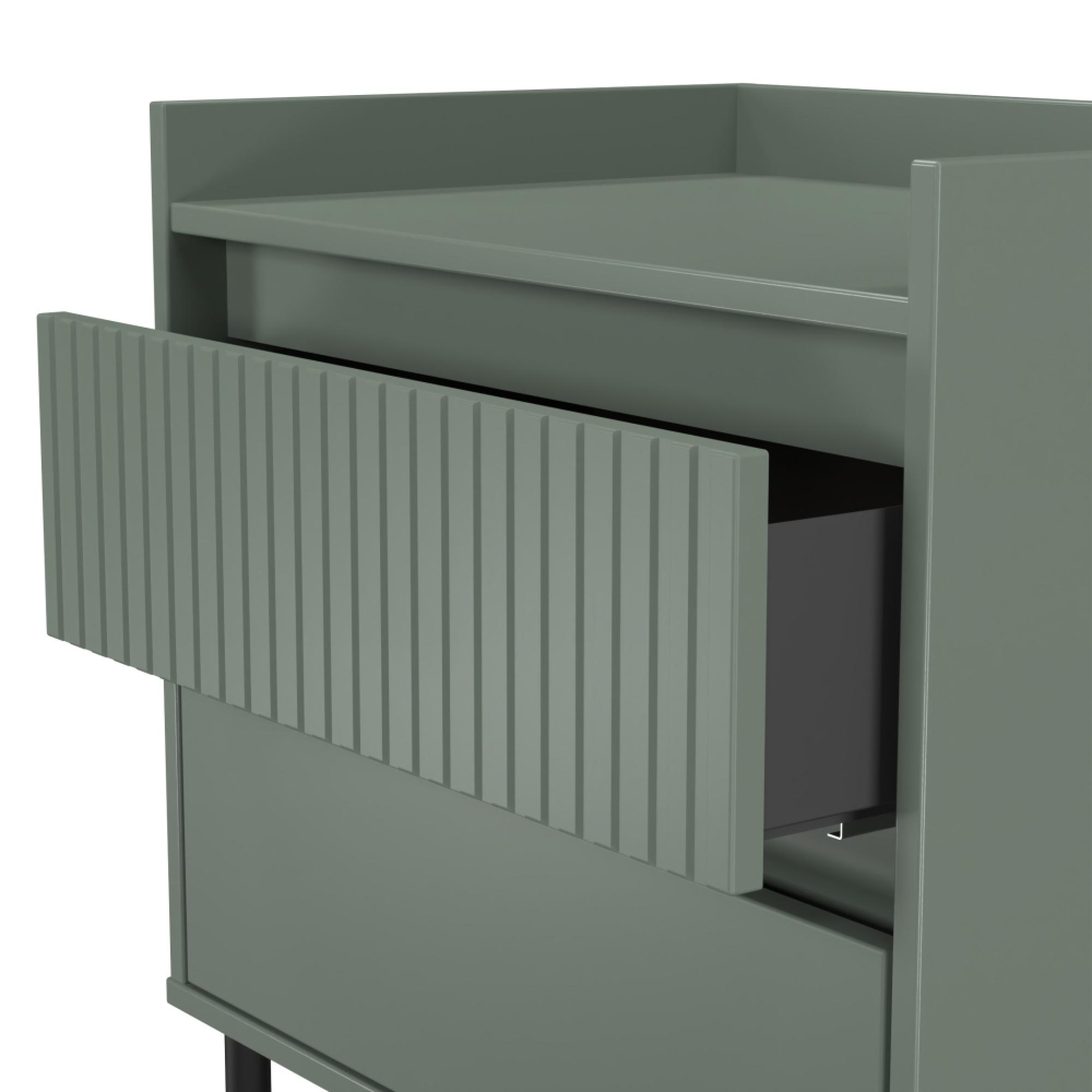 Osaka Bedside Cabinet - 2 Drawer - Midi - Reed Green Fluted