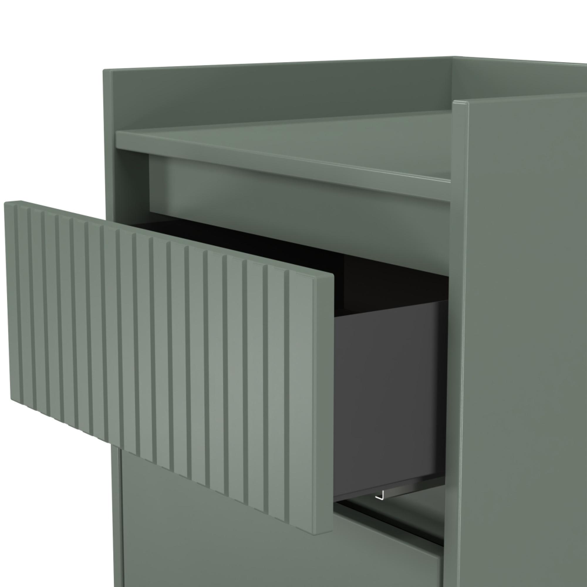 Osaka Bedside Cabinet - 2 Drawer - Reed Green Fluted