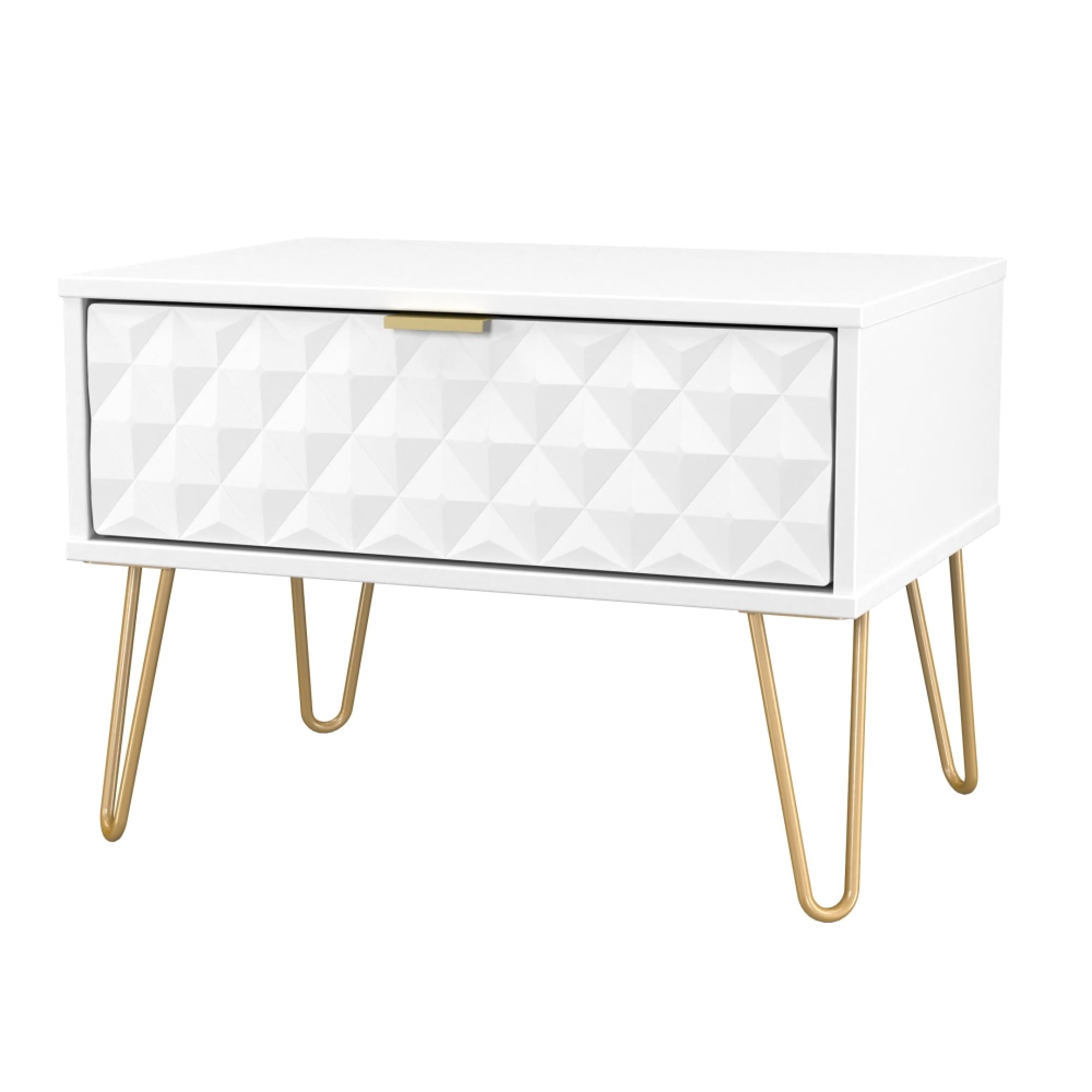 Harlequin Bedside Cabinet - 1 Drawer - Midi - with Hairpin Legs - White Matt