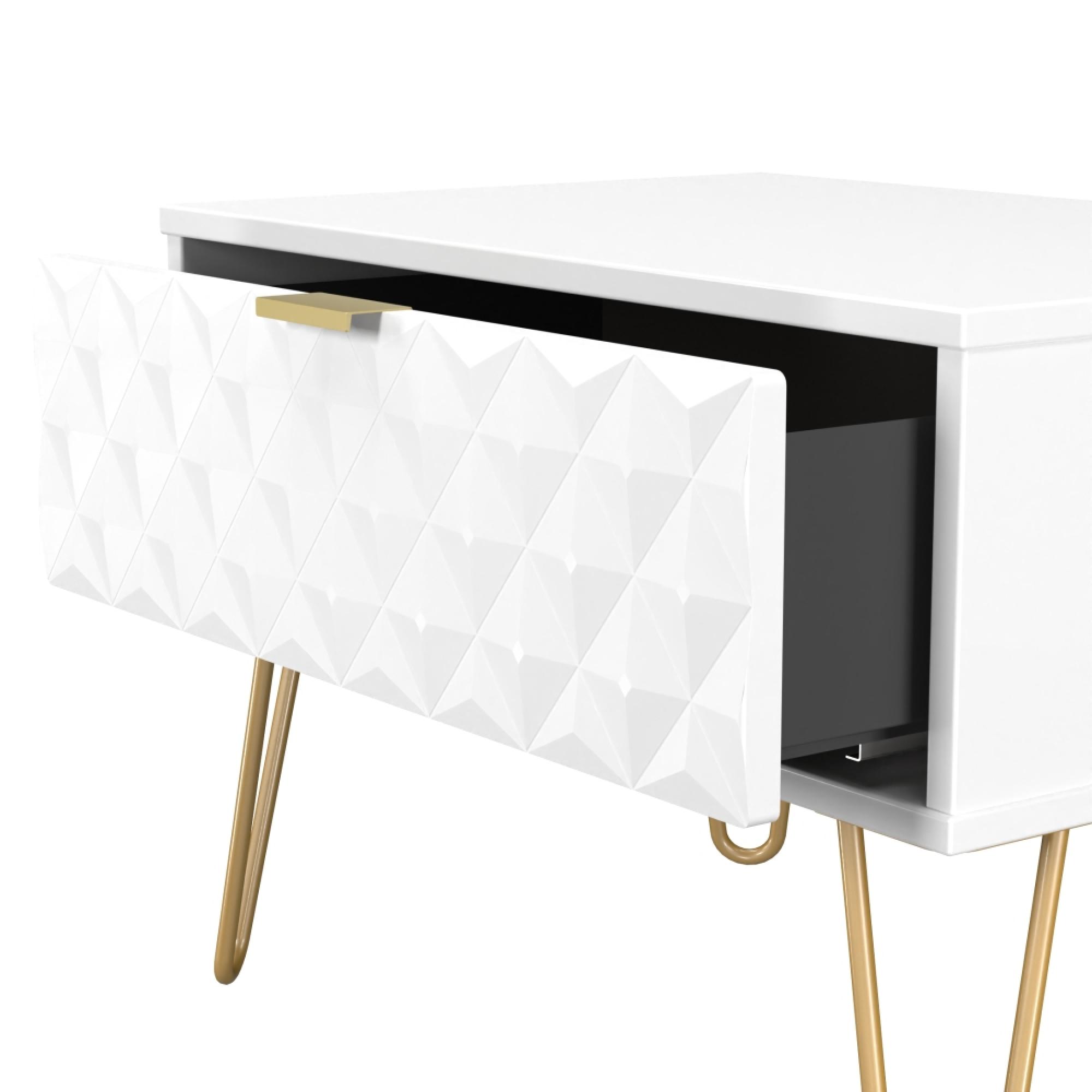 Harlequin Bedside Cabinet - 1 Drawer - Midi - with Hairpin Legs - White Matt