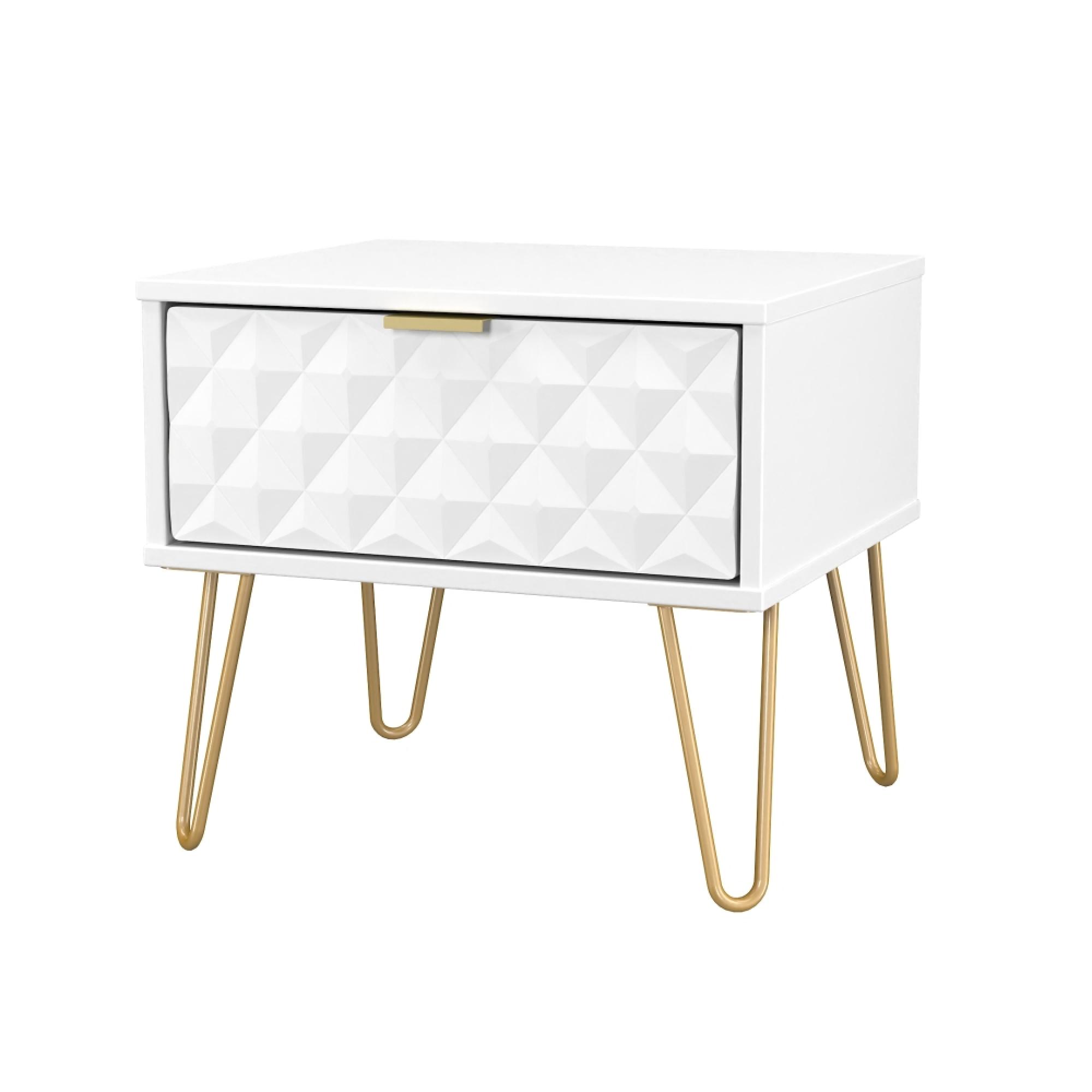 Harlequin Bedside Cabinet - 1 Drawer - with Hairpin Legs - White Matt