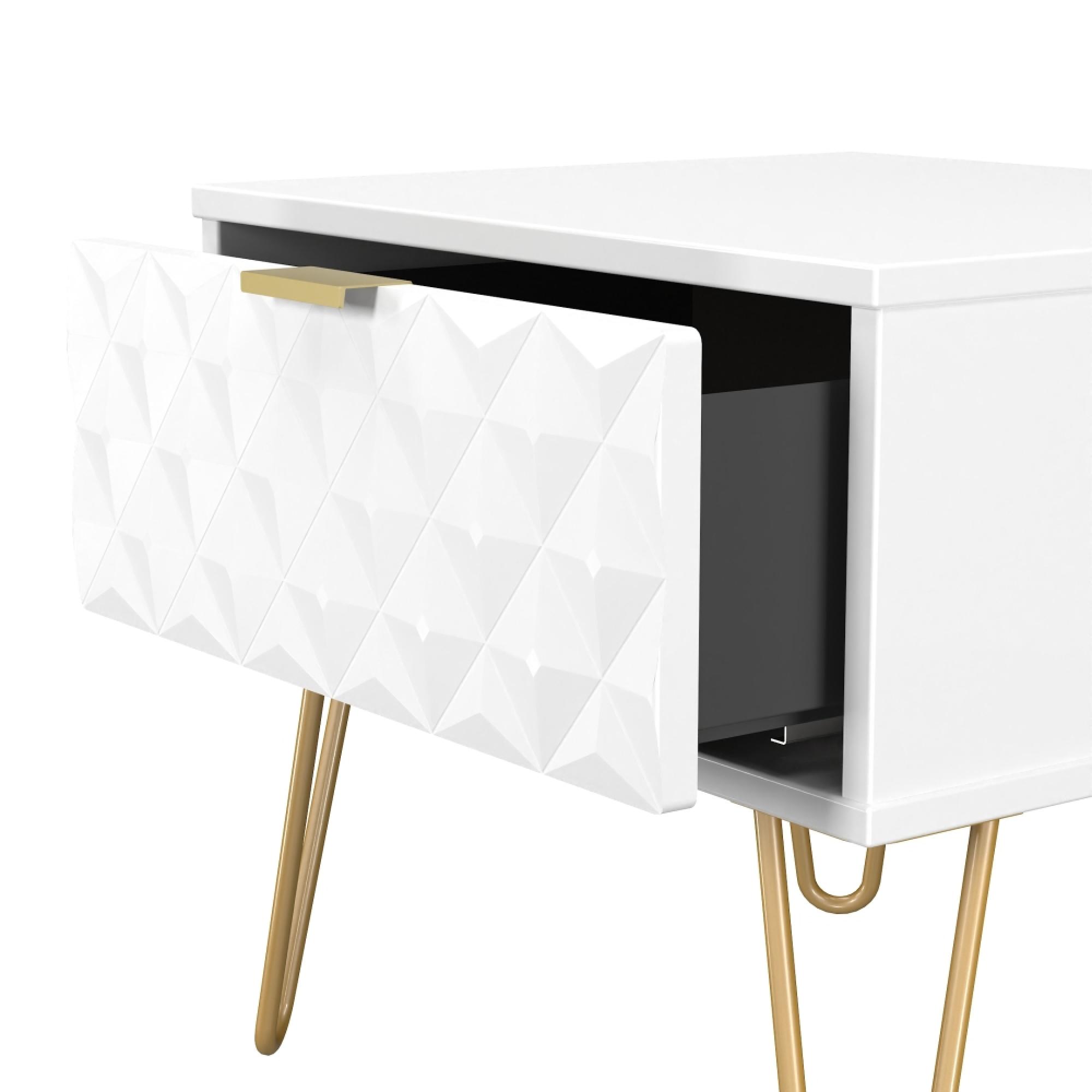 Harlequin Bedside Cabinet - 1 Drawer - with Hairpin Legs - White Matt