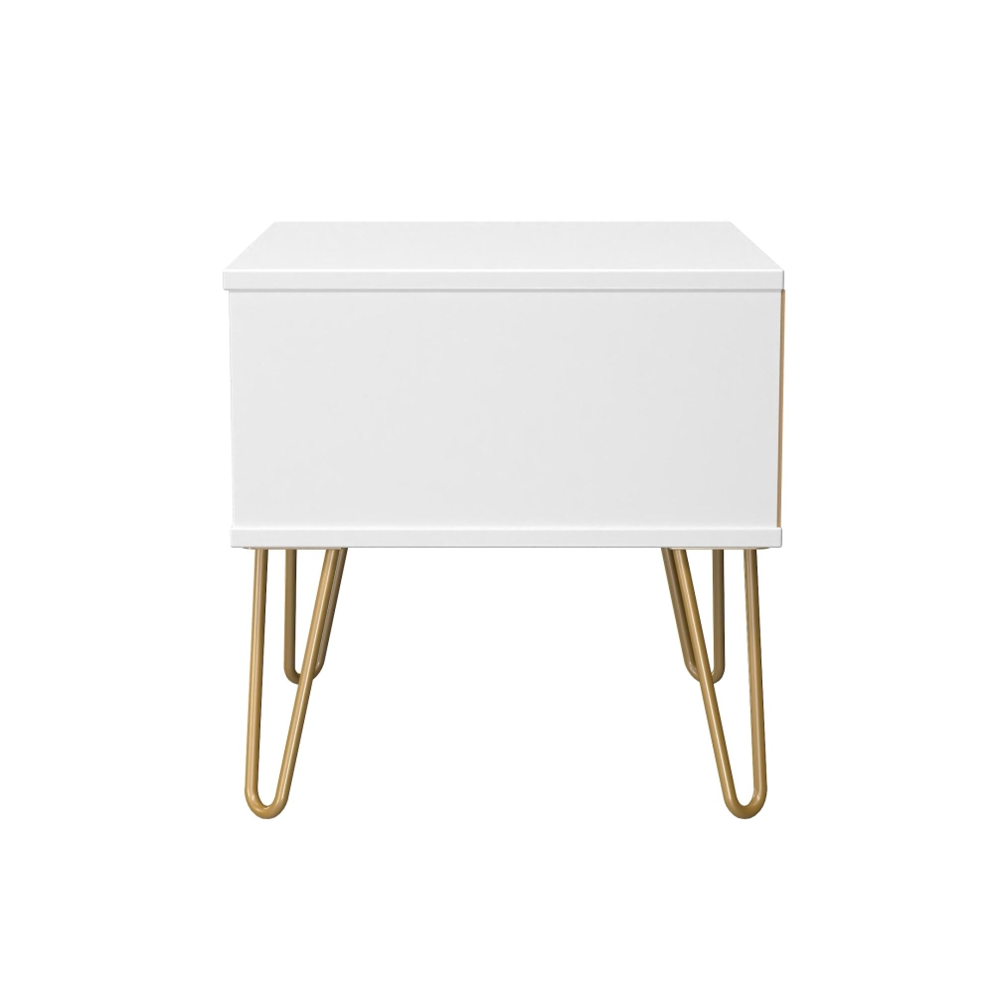 Harlequin Bedside Cabinet - 1 Drawer - with Hairpin Legs - White Matt