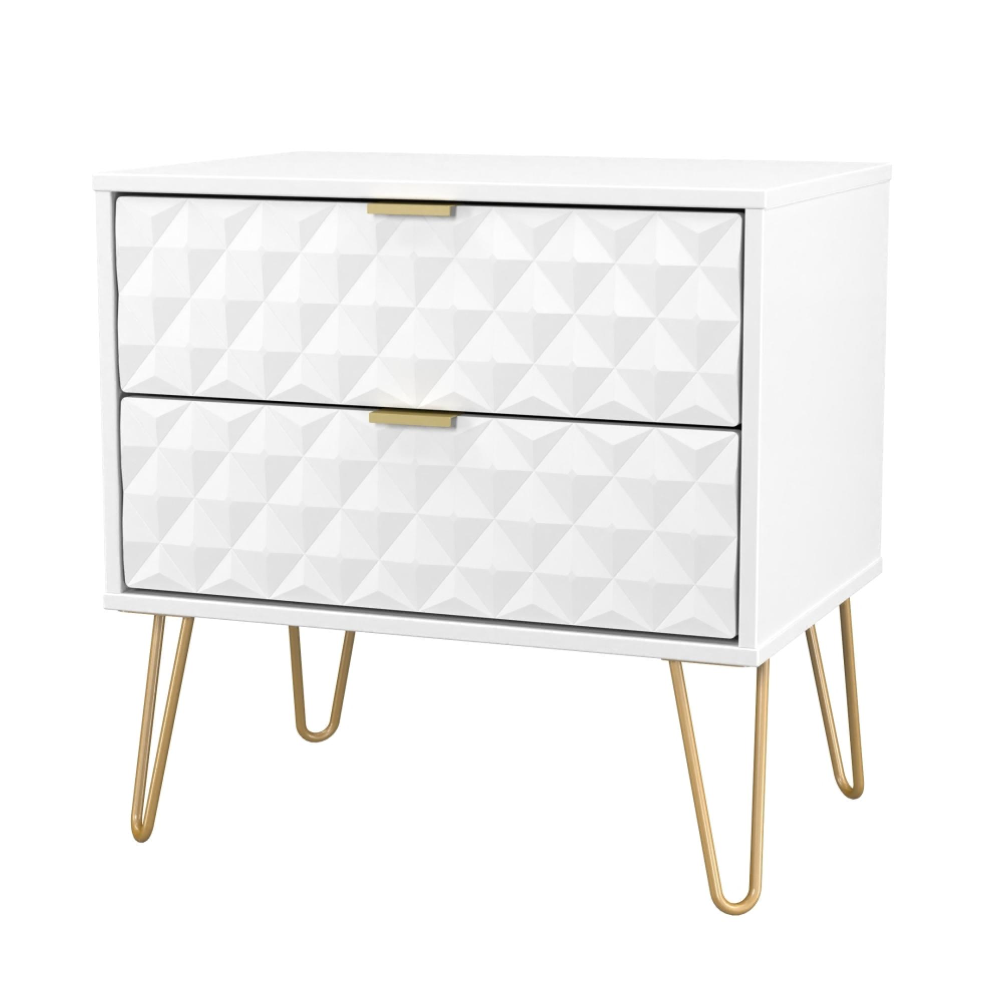 Harlequin Bedside Cabinet - 2 Drawer - Midi - with Hairpin Legs - White Matt